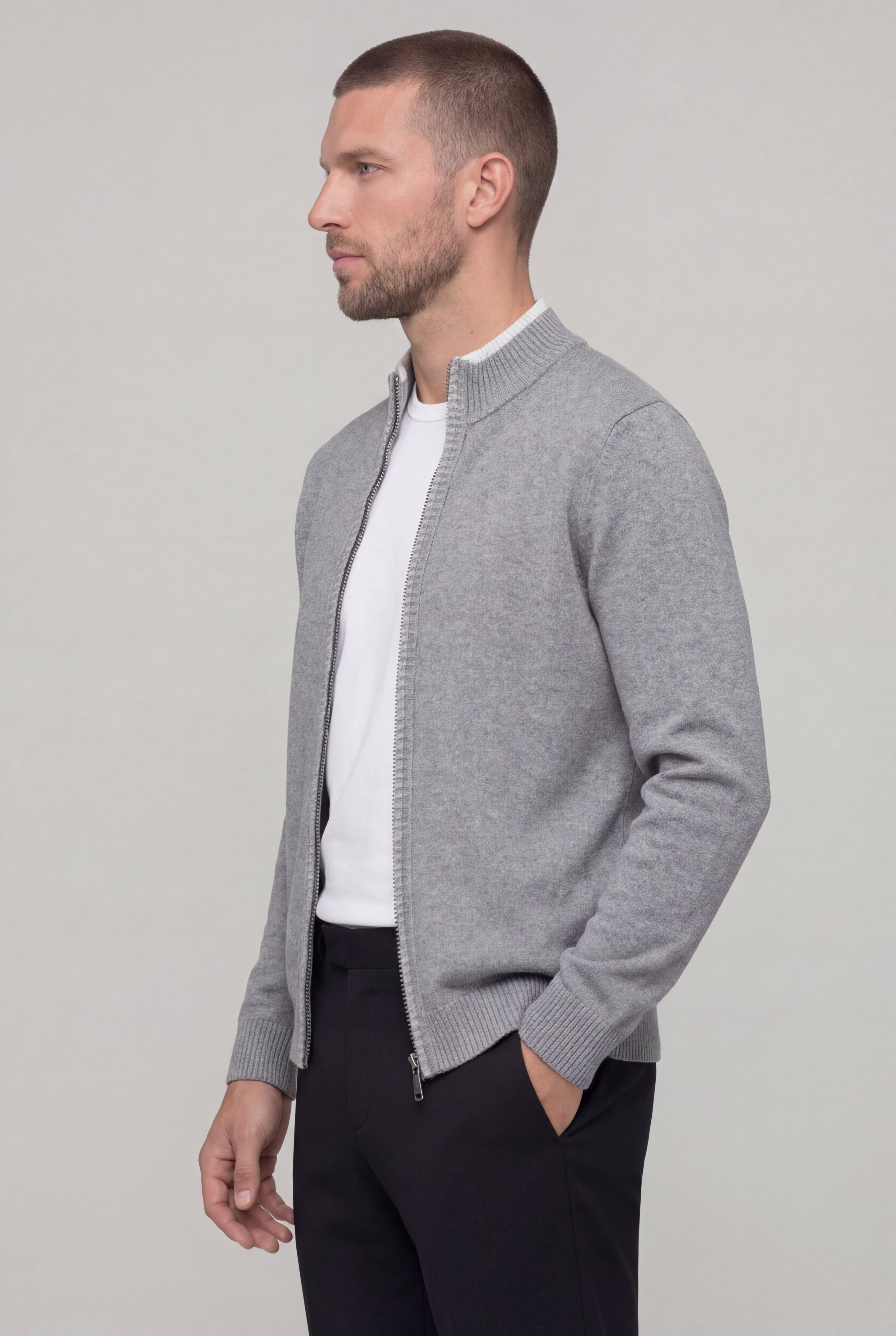 KALDER WOOL ZIP CARDIGAN – GRAY