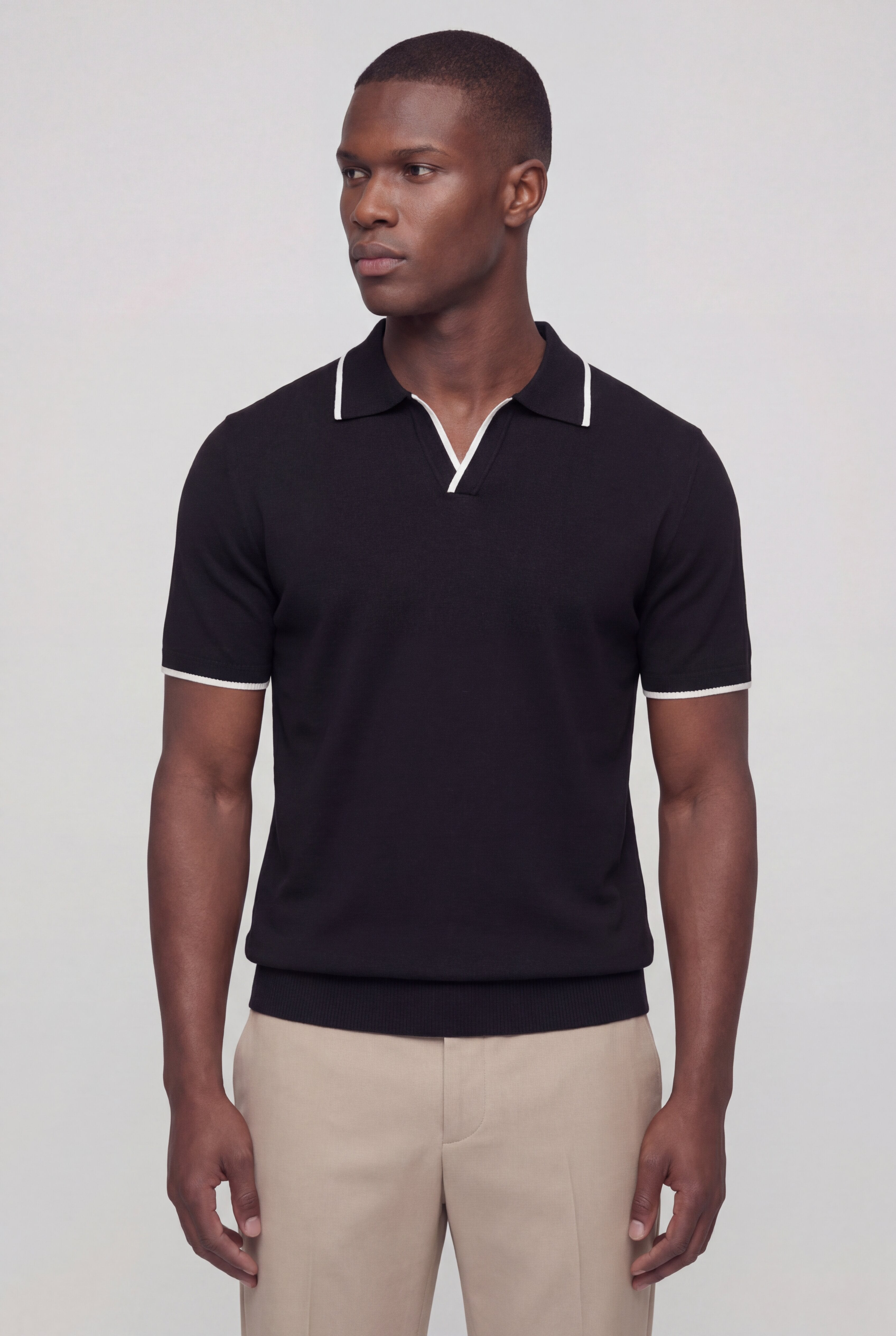 ALVERO CONTRAST TRIM POLO – BLACK