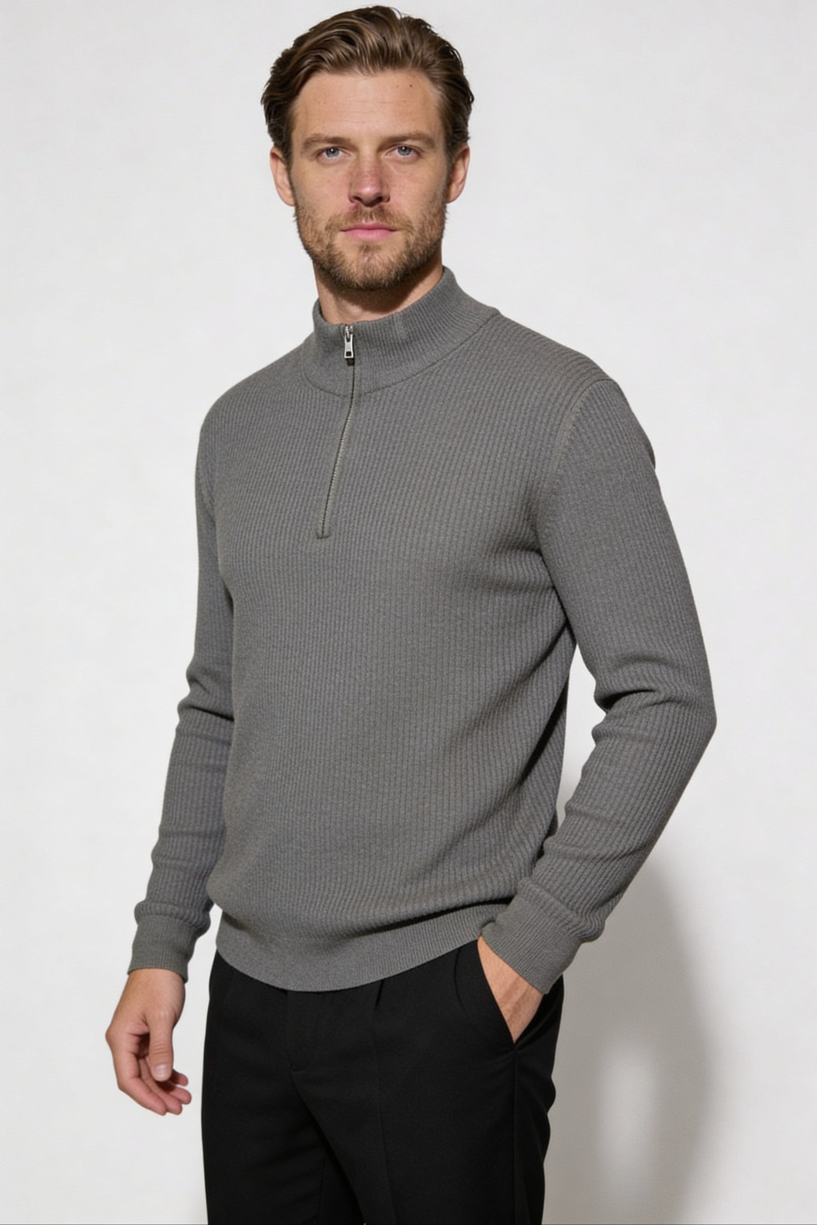 ARDENHOLT QUARTER-ZIP SWEATER – GRAY