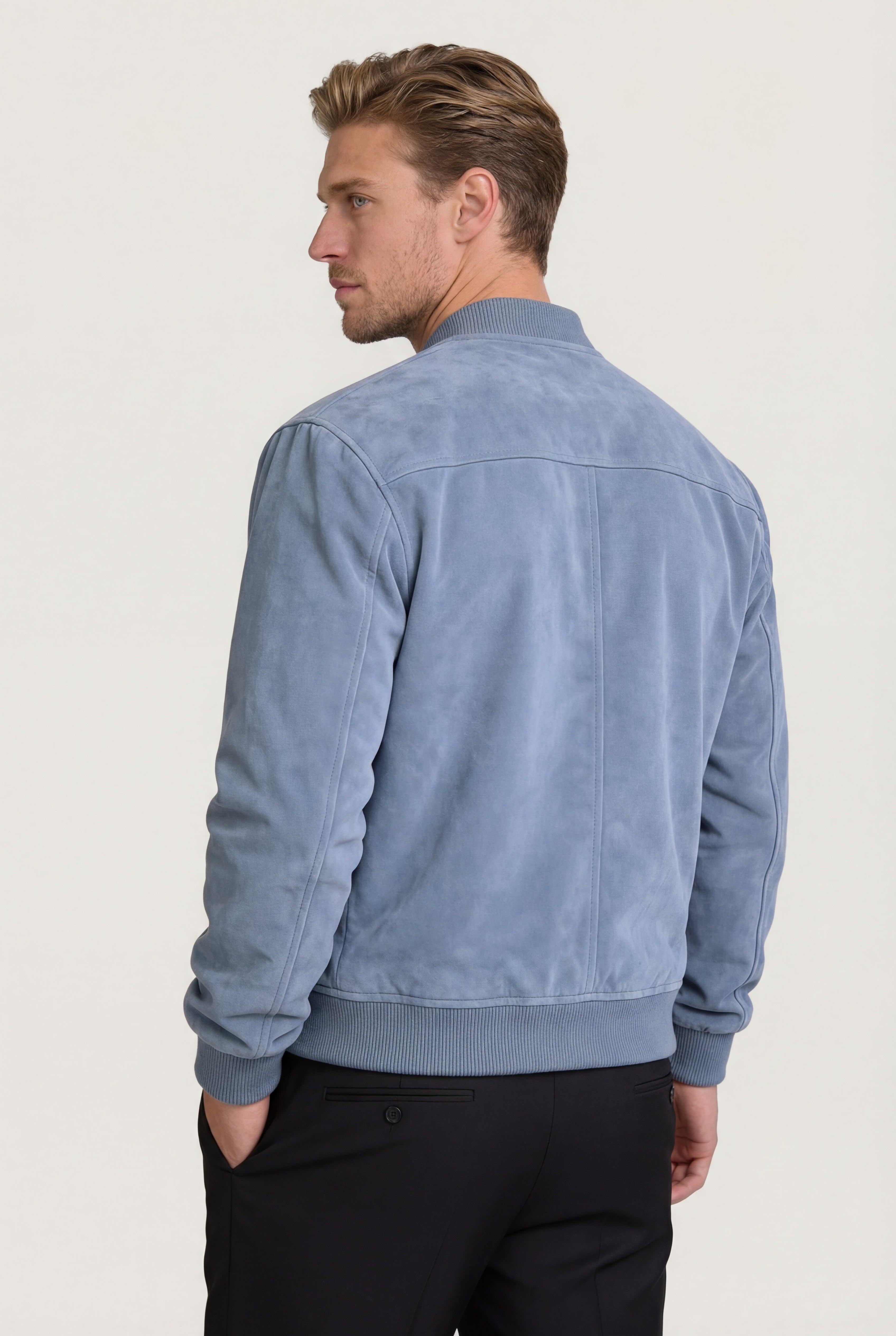 ARVANE SUEDE BOMBER JACKET – BLUE