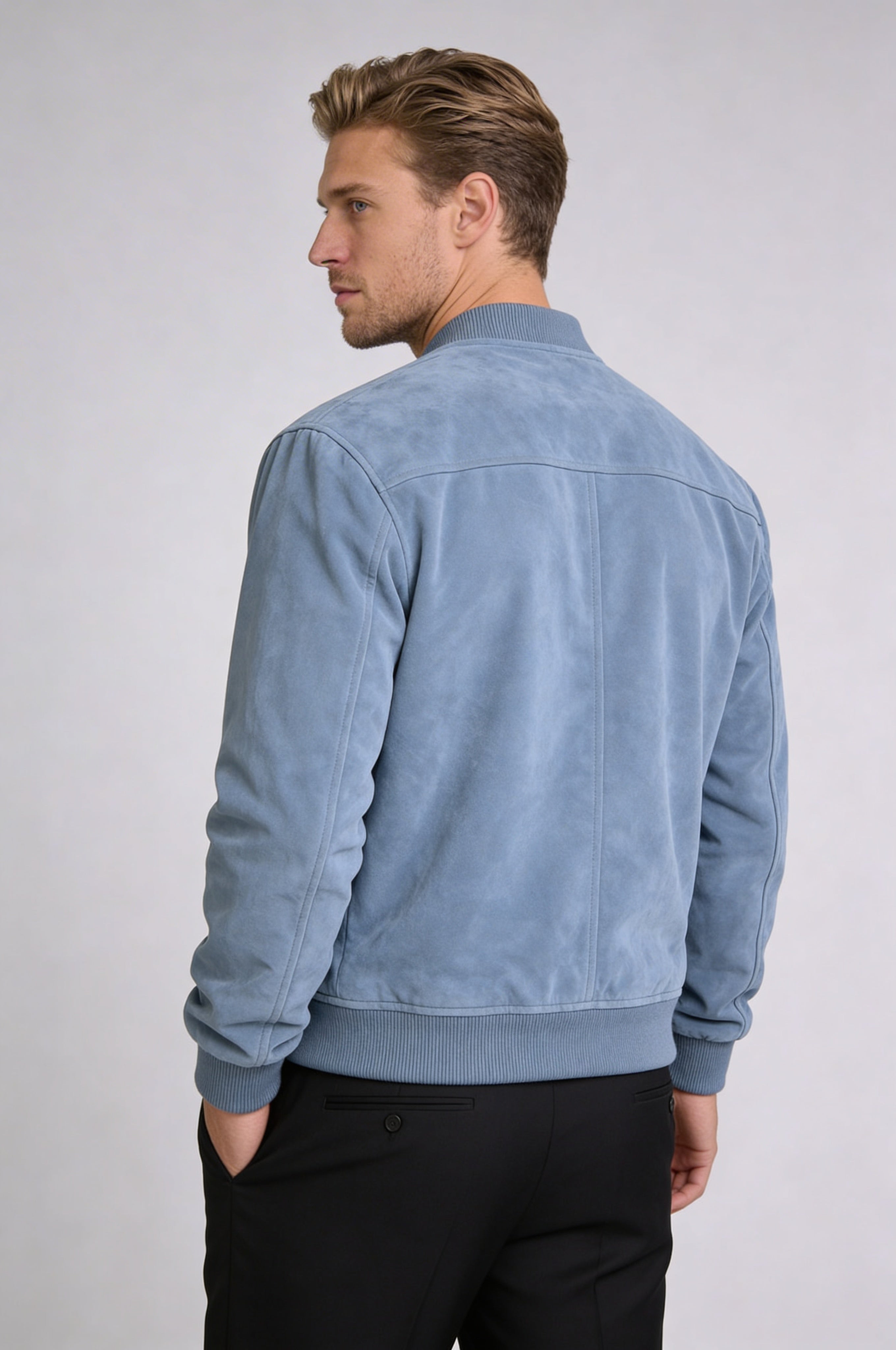 ARVANE SUEDE BOMBER JACKET – BLUE
