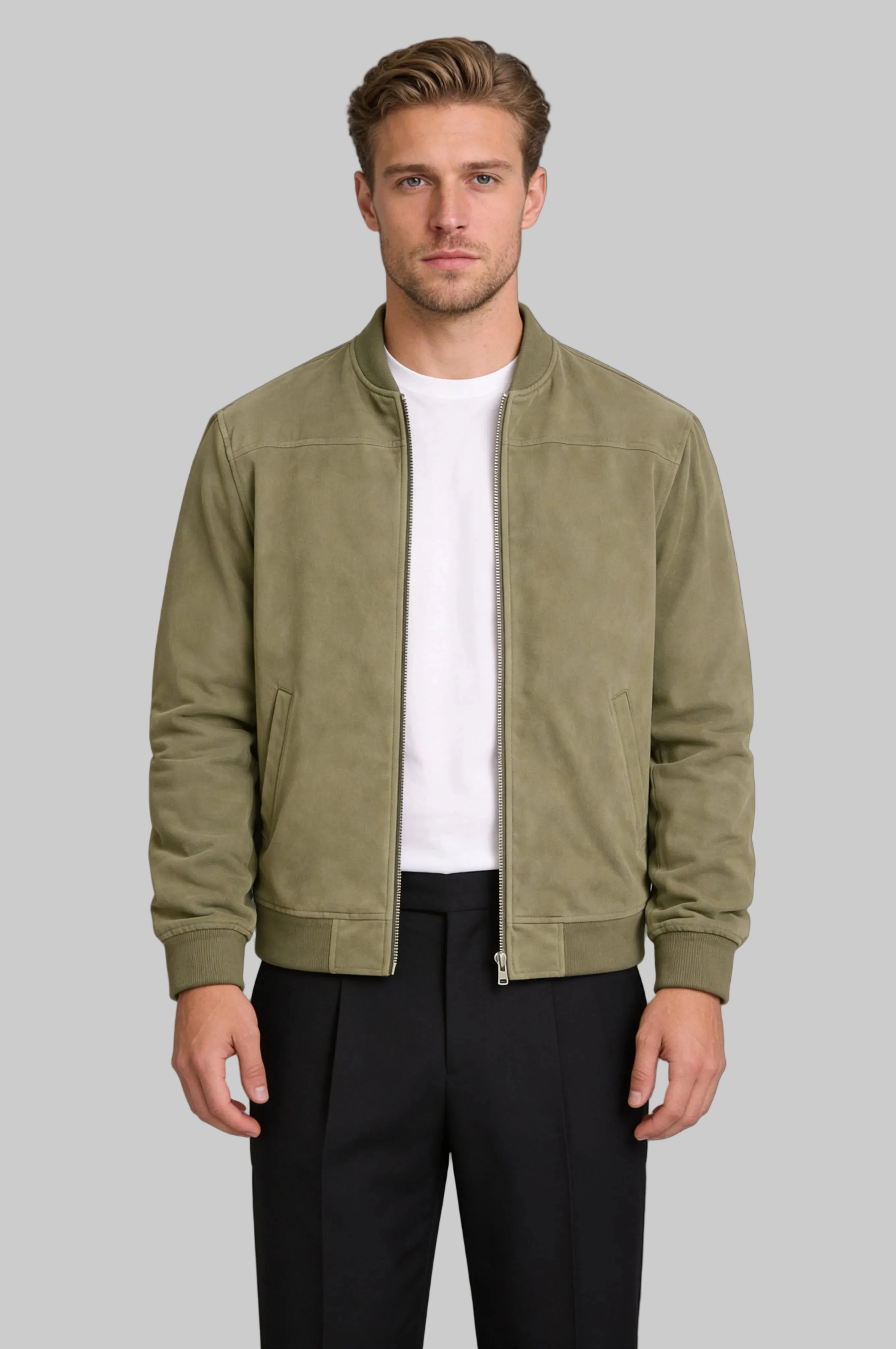 ARVANE SUEDE BOMBER JACKET – GREEN