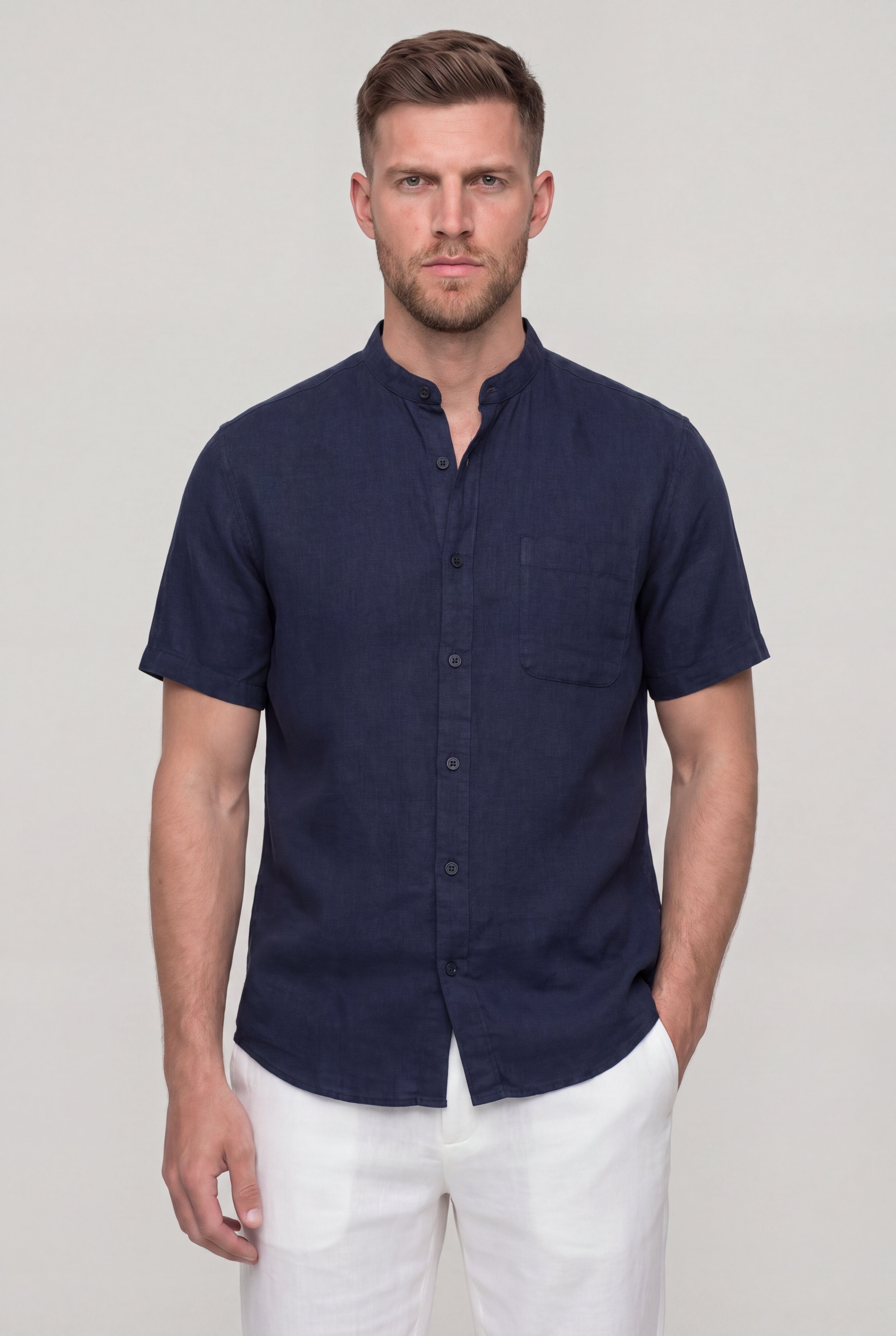 AUREVAN LYOCELL LINEN SHIRT – BLUE