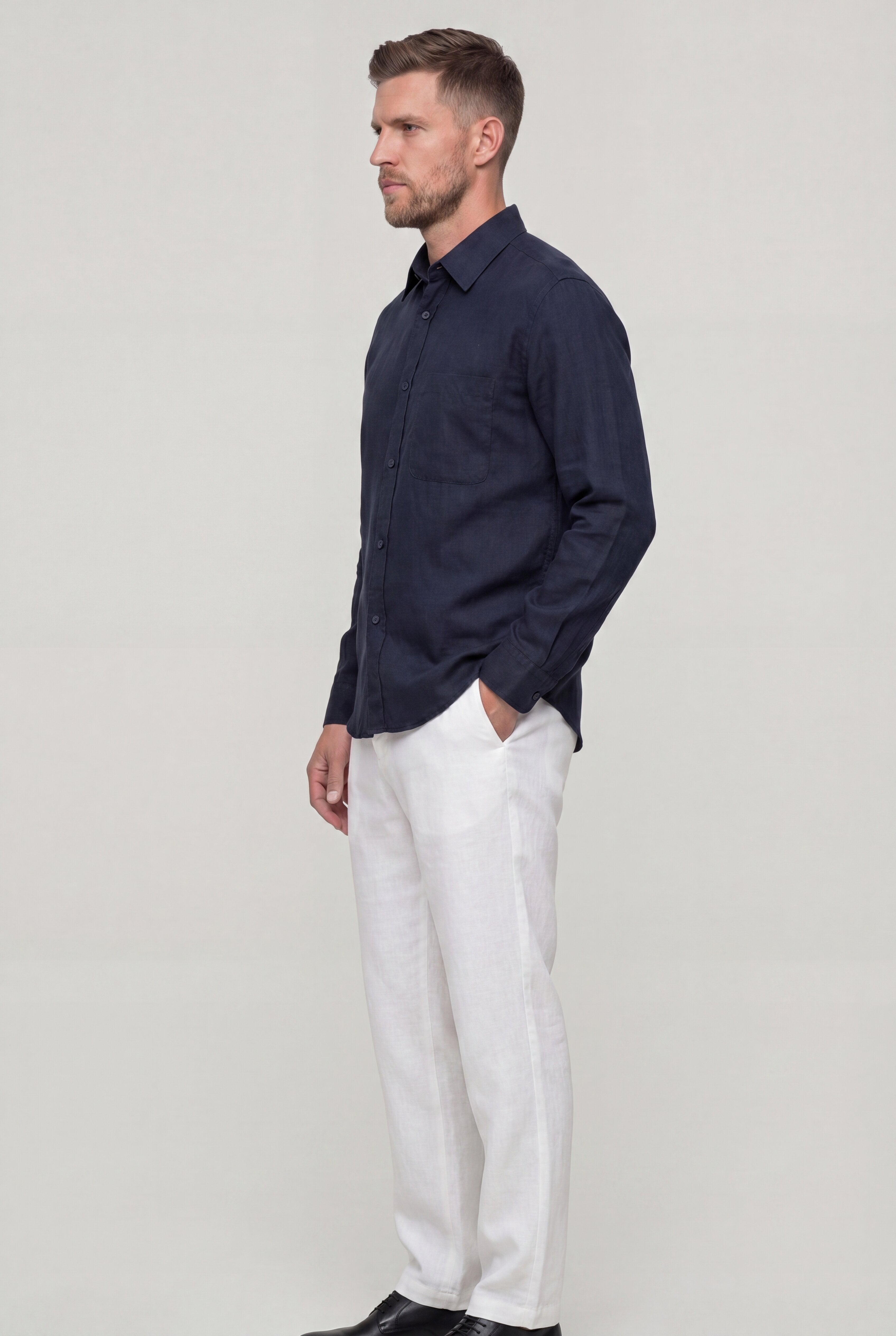 AUREVAN LYOCELL LINEN SHIRT – BLUE LONG