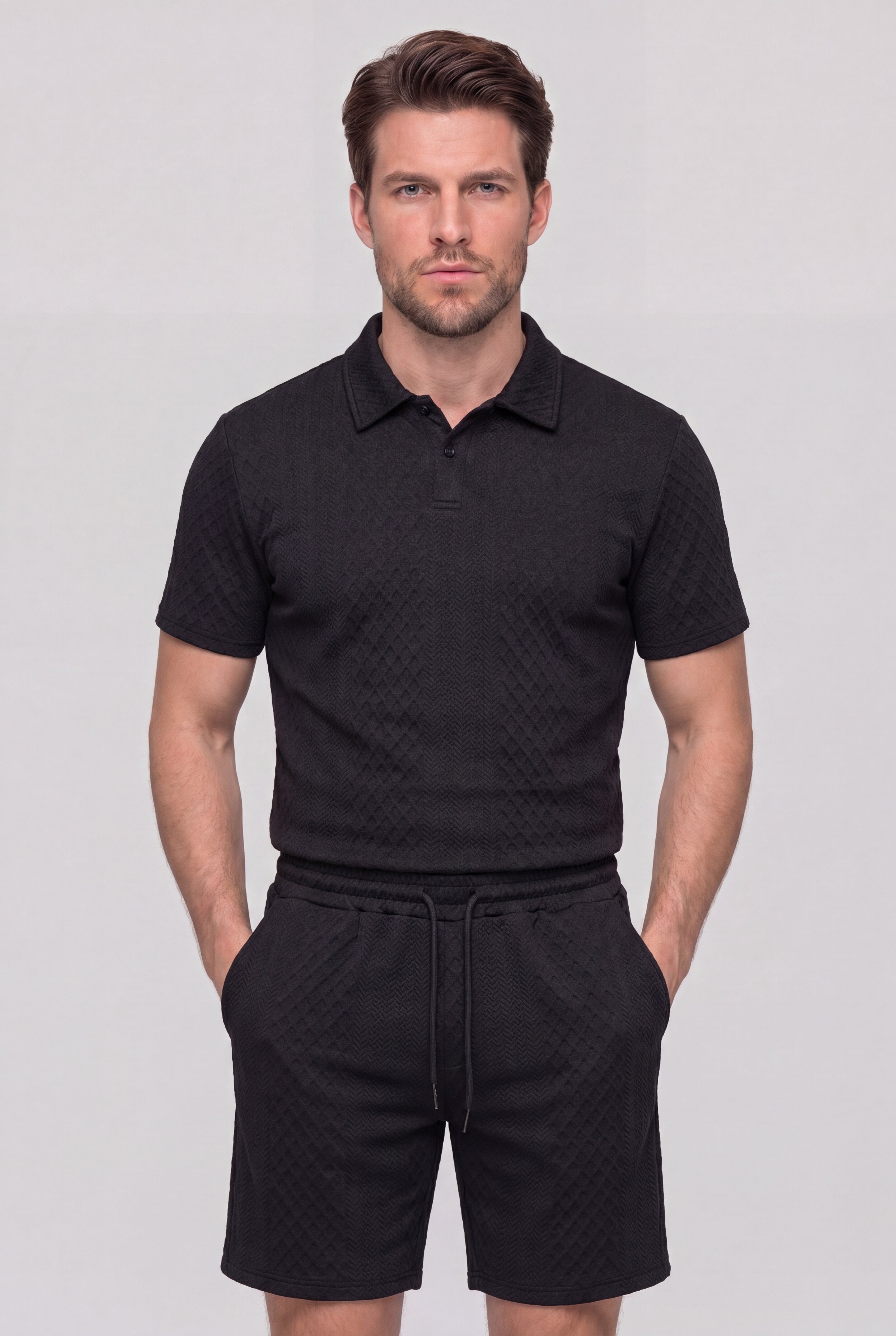 AUREVON JACQUARD POLO SET – BLACK