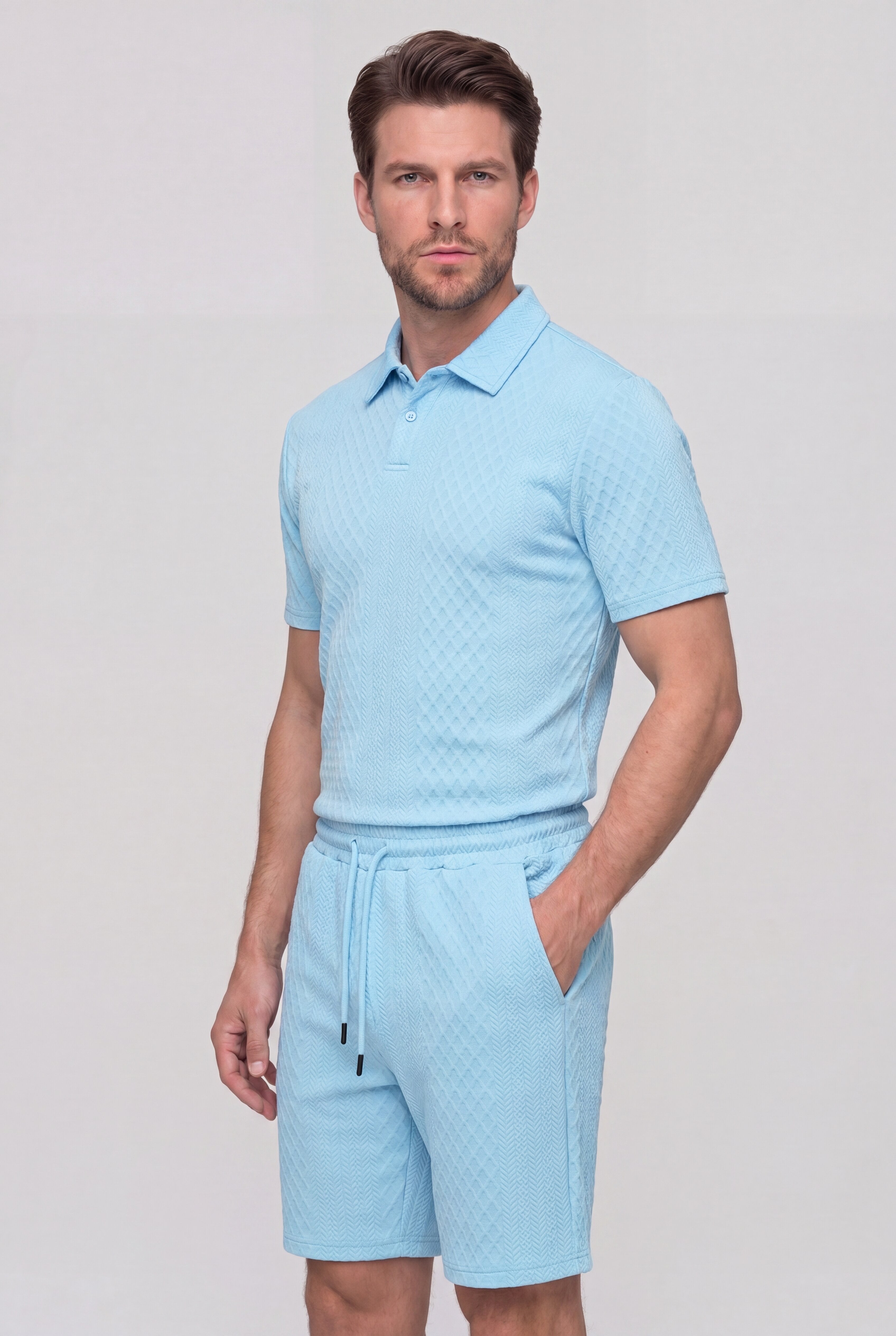 AUREVON JACQUARD POLO SET – BLUE