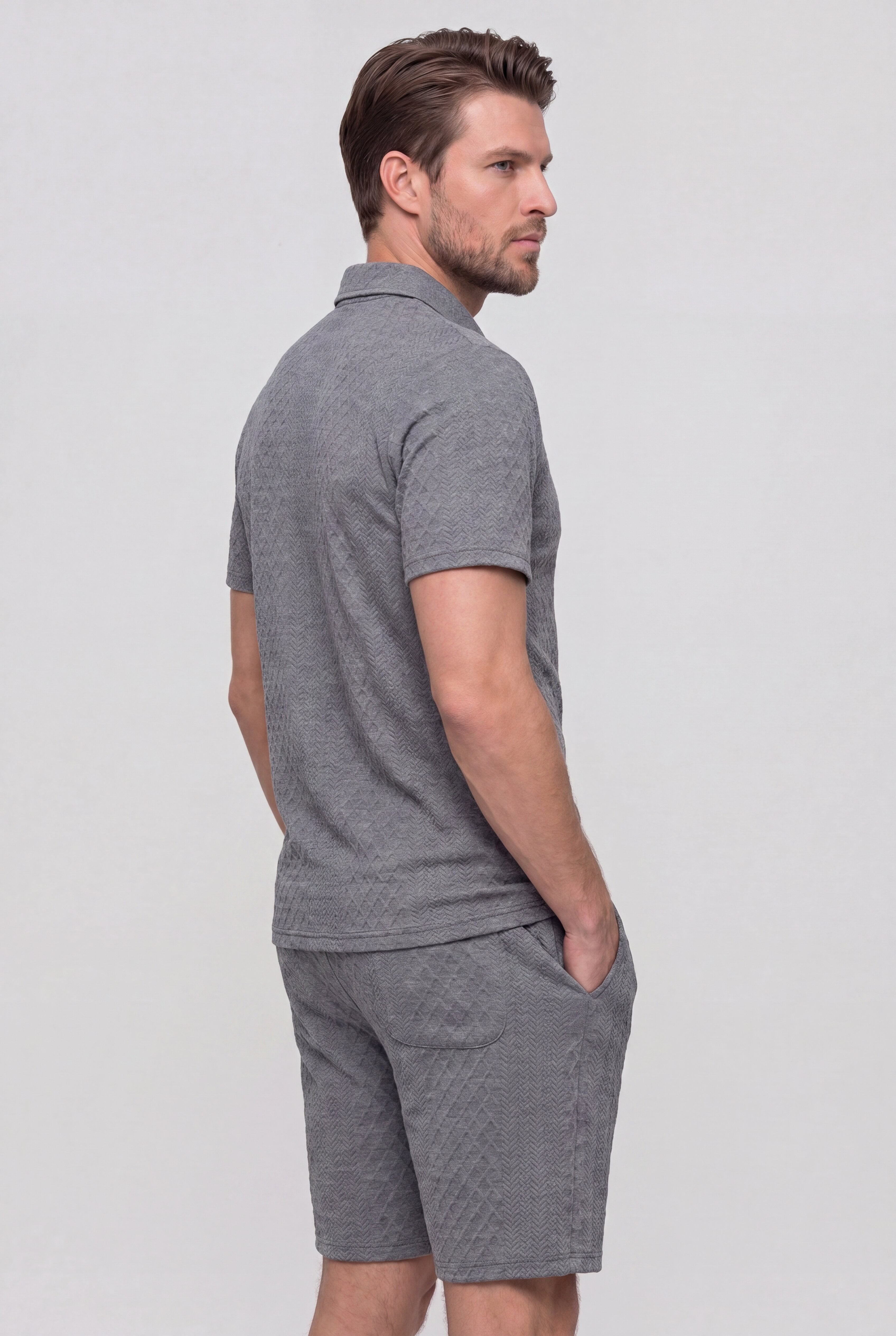 AUREVON JACQUARD POLO SET – GRAY