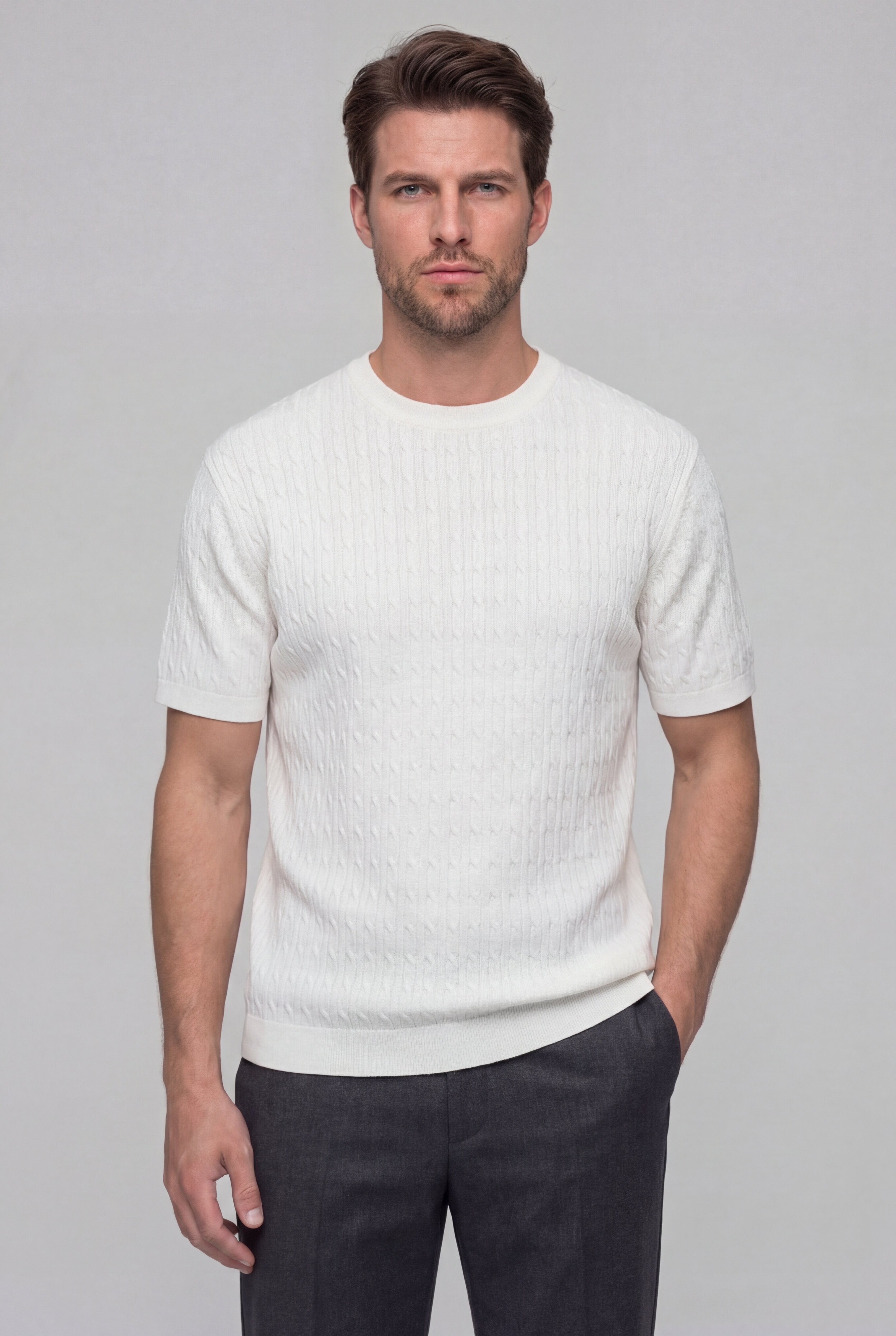 AUSREN TEXTURED KNIT T-SHIRT – WHITE