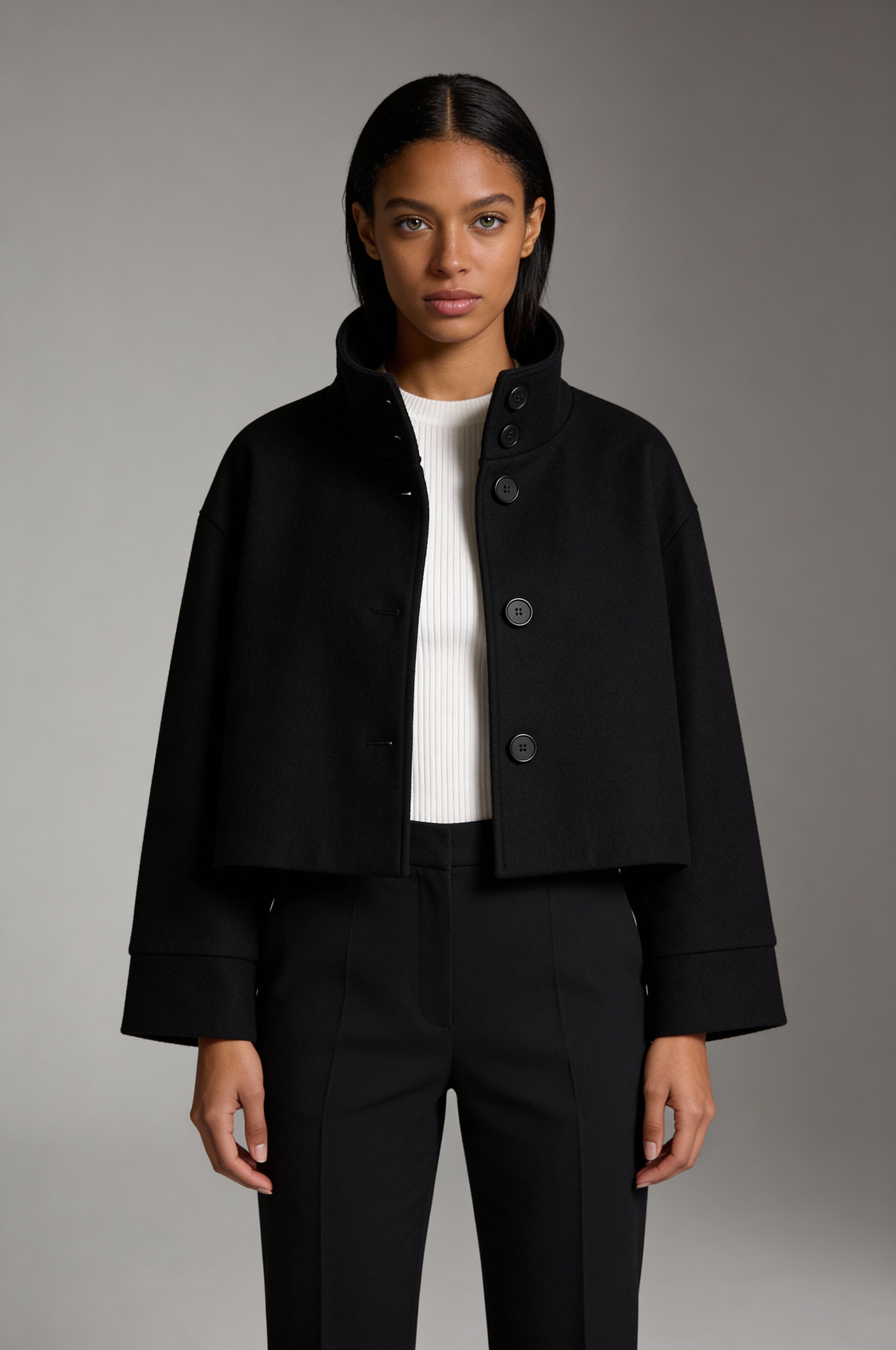 Ardell Structured Wool Short Coat – Black