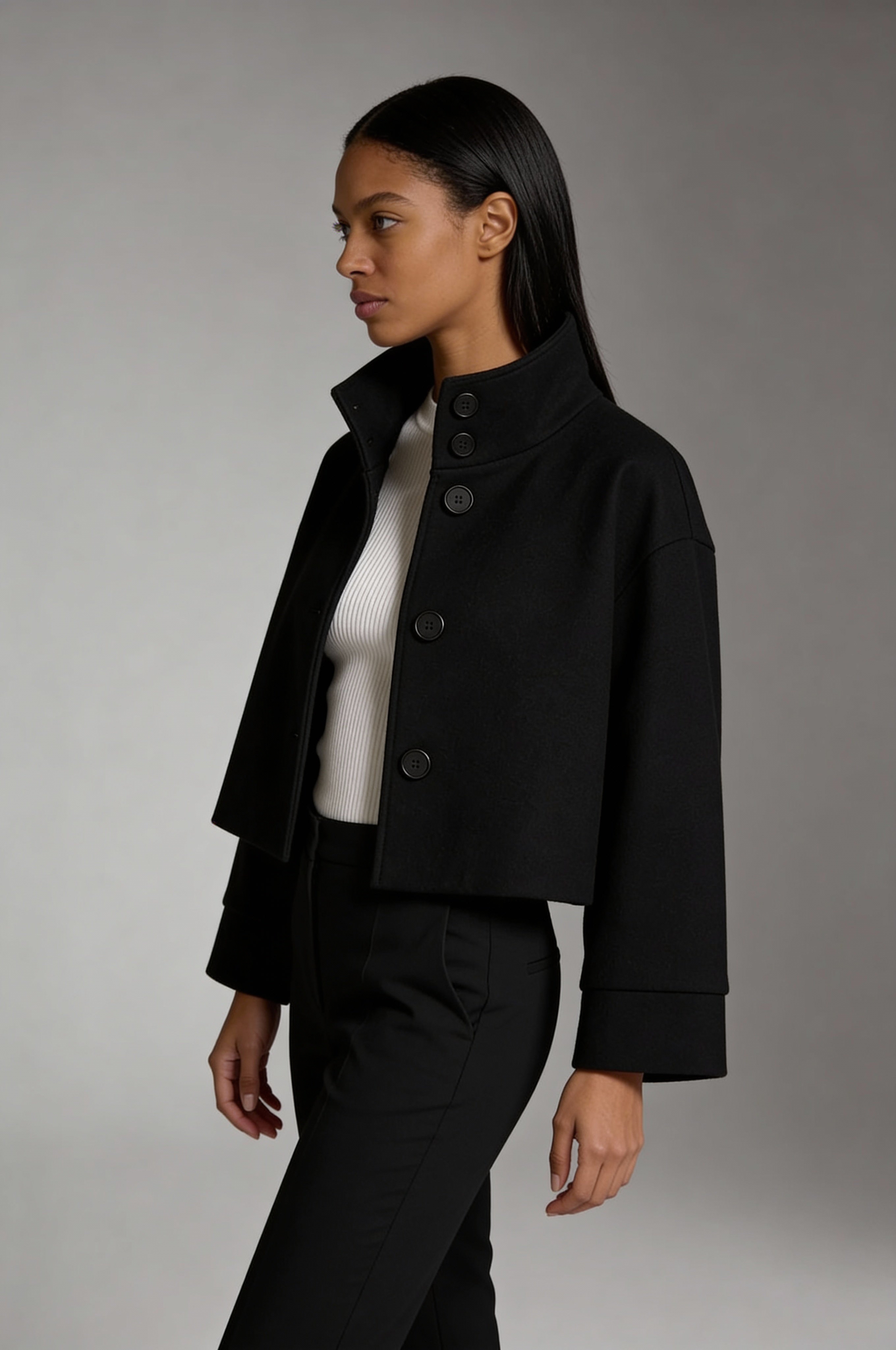 Ardell Structured Wool Short Coat – Black