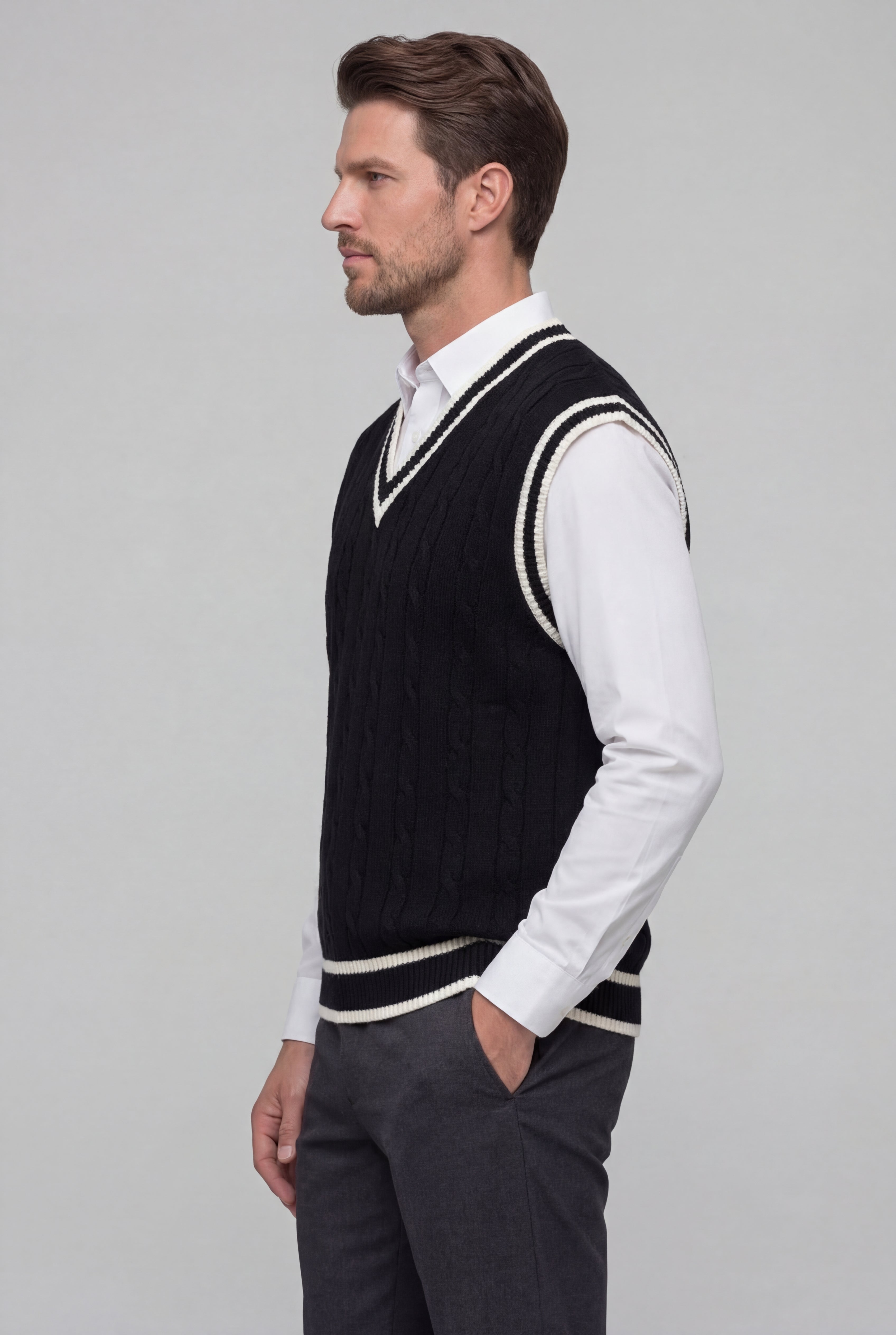 BALIN KNIT V-NECK VEST - BLACK