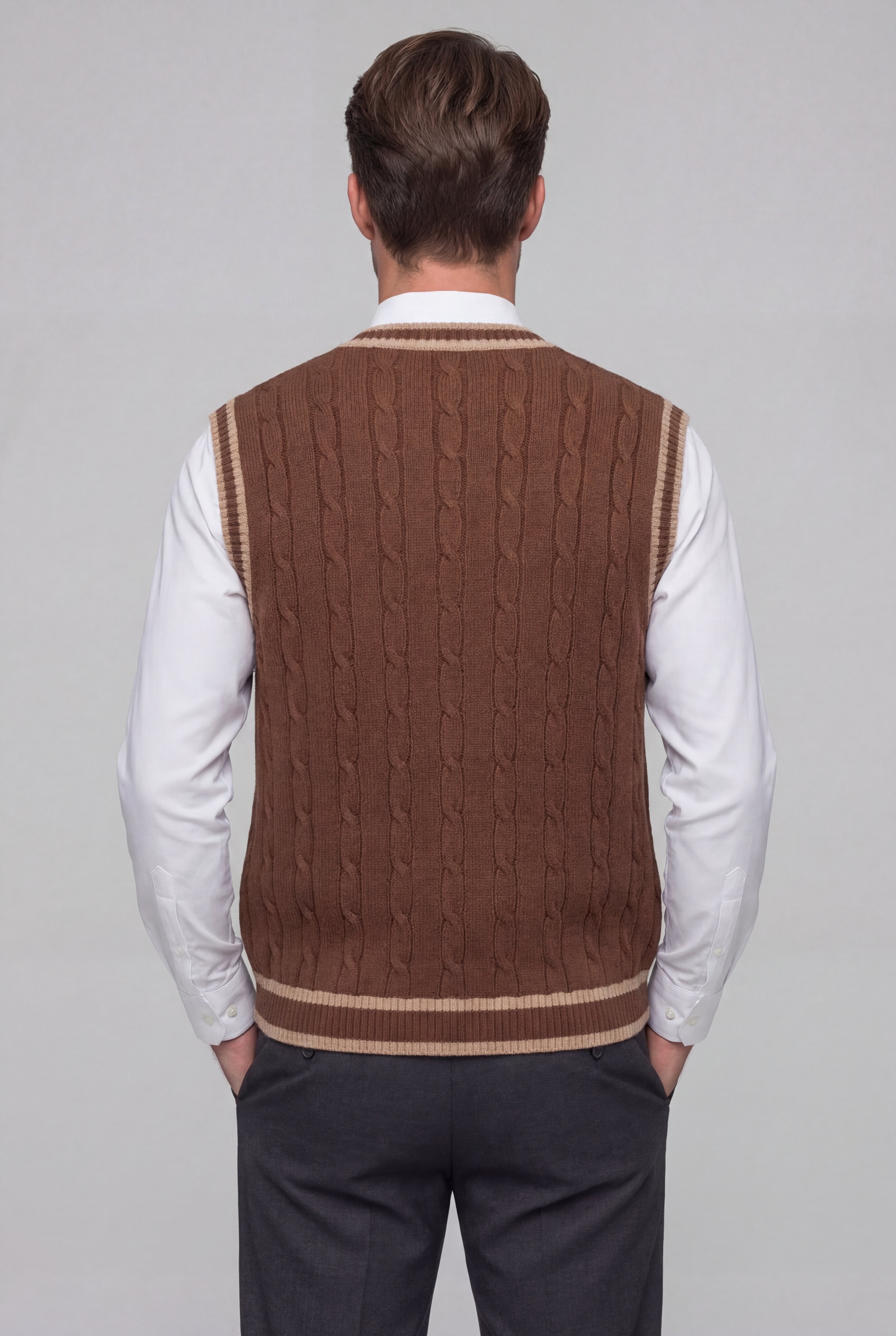 BALIN KNIT V-NECK VEST - BROWN