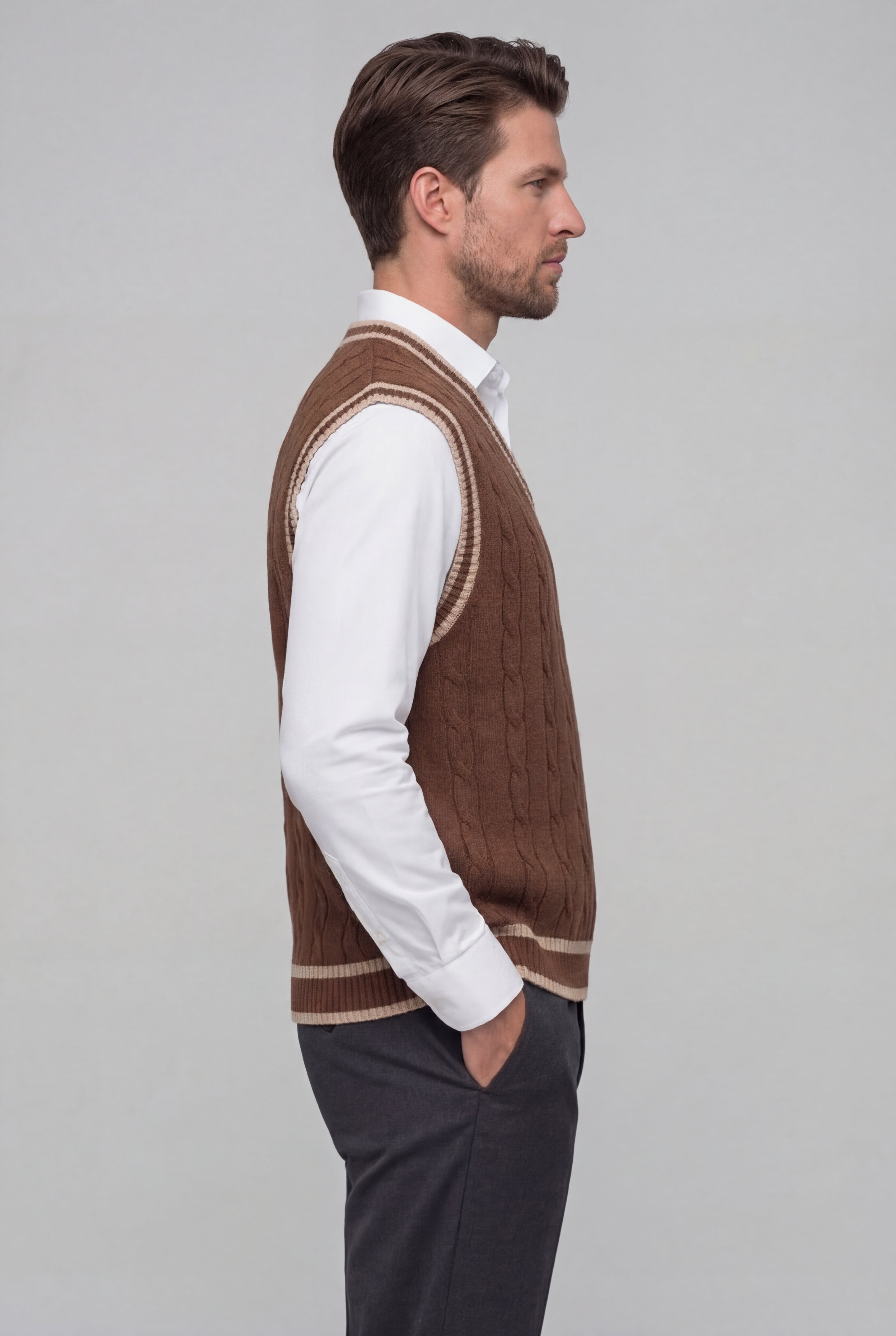BALIN KNIT V-NECK VEST - BROWN