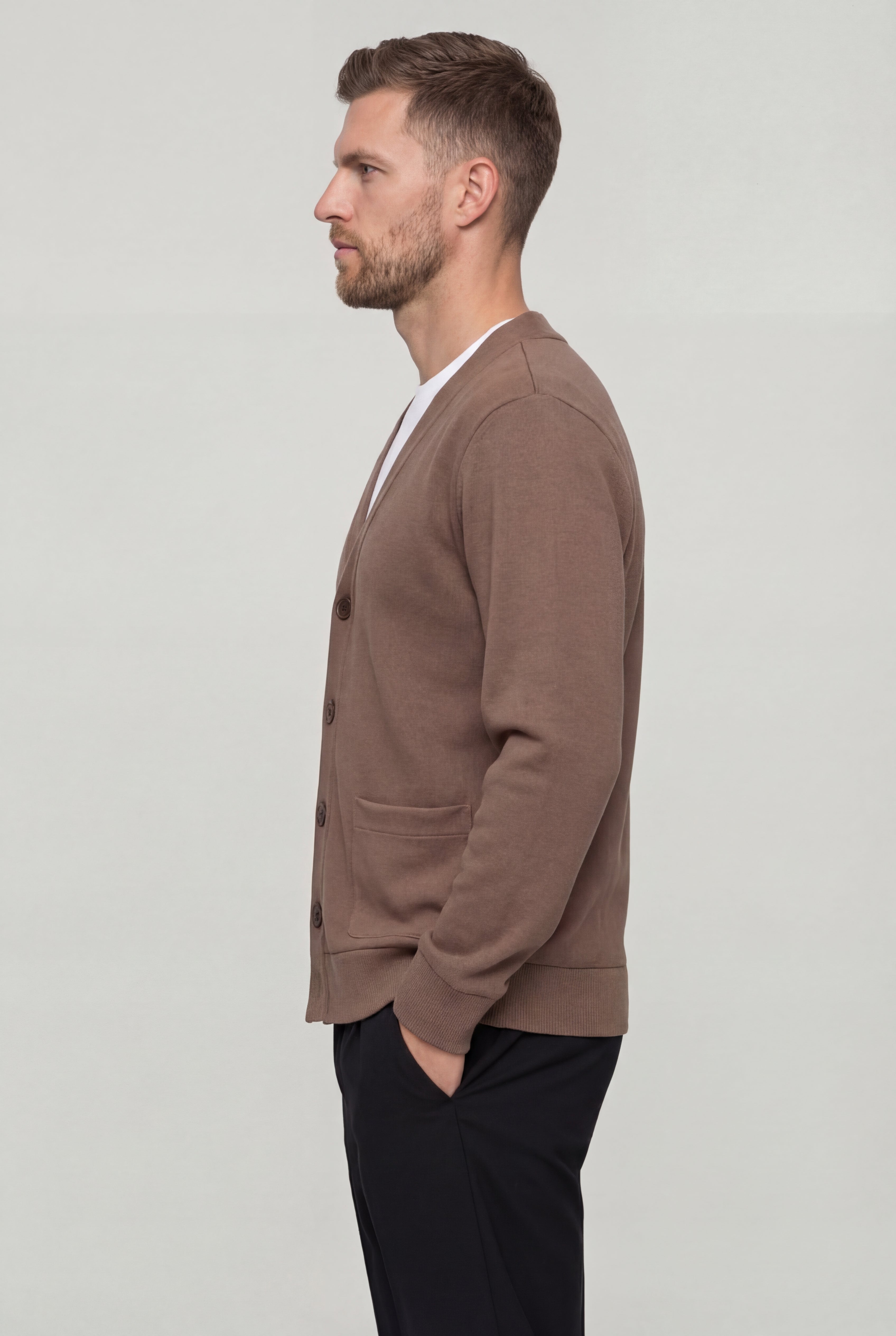 BREVAN V-NECK KNIT CARDIGAN – COFFEE