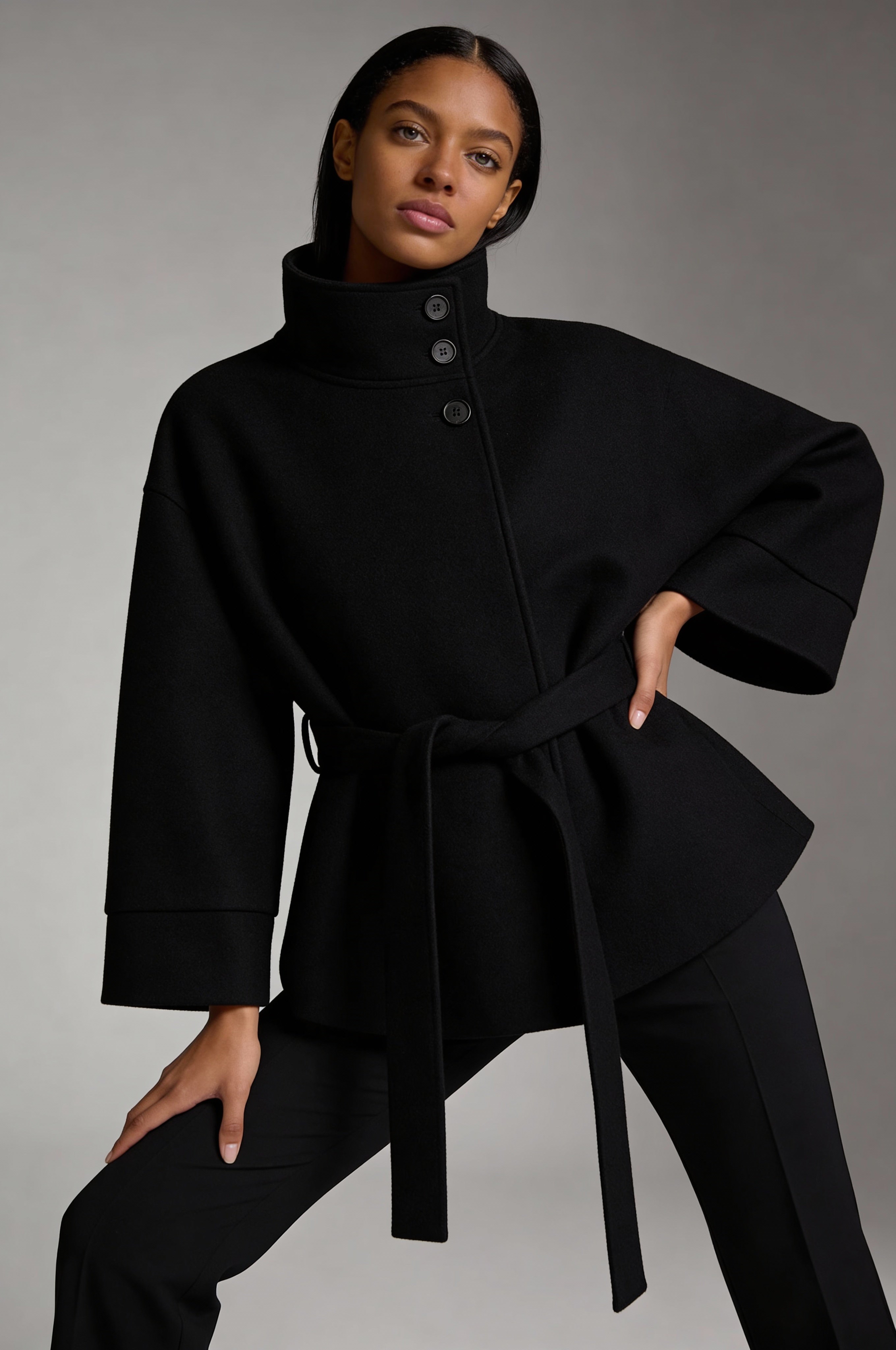 Bramwell High Neck Coat – Black