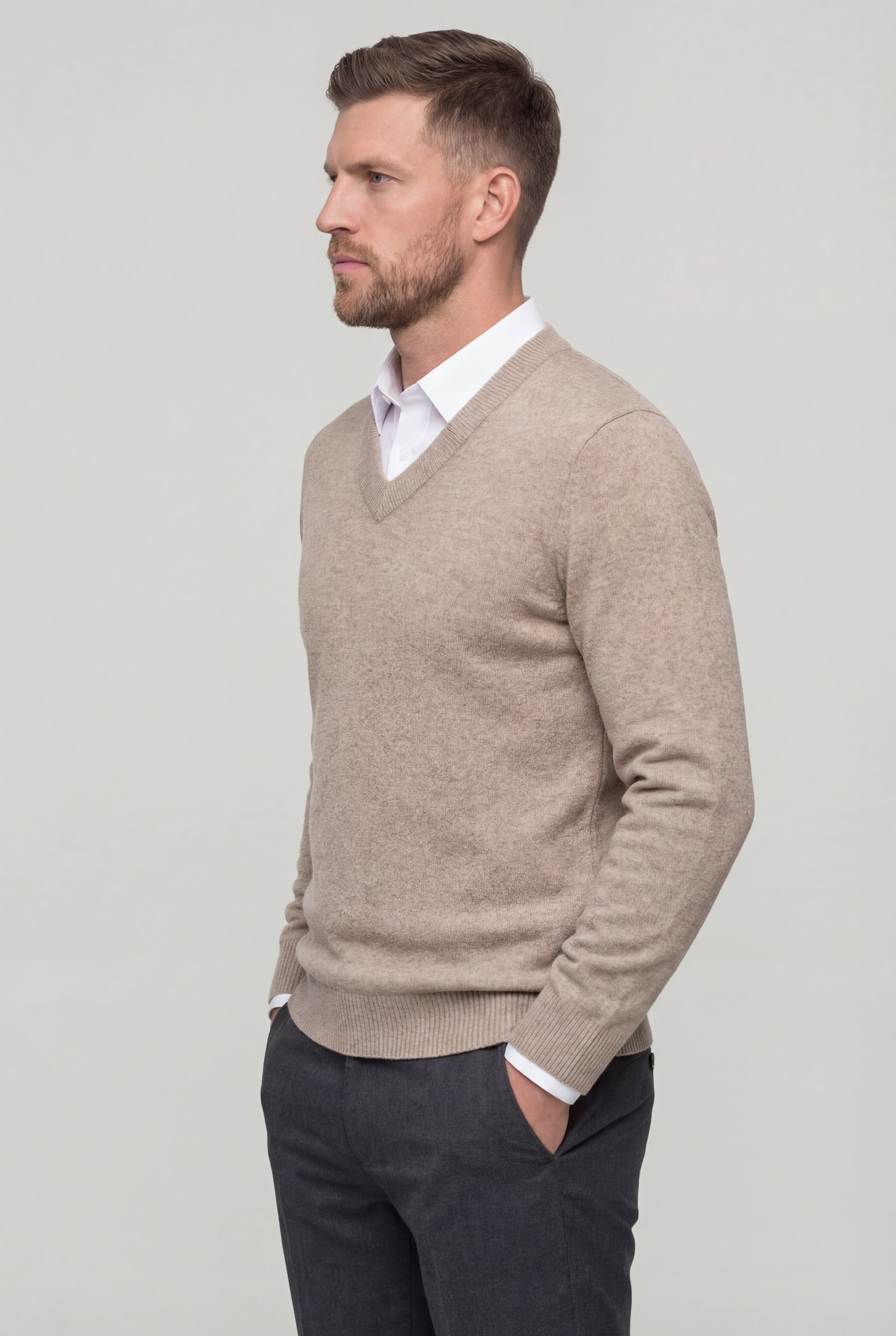 CALDREN WOOL V-NECK SWEATER – BEIGE