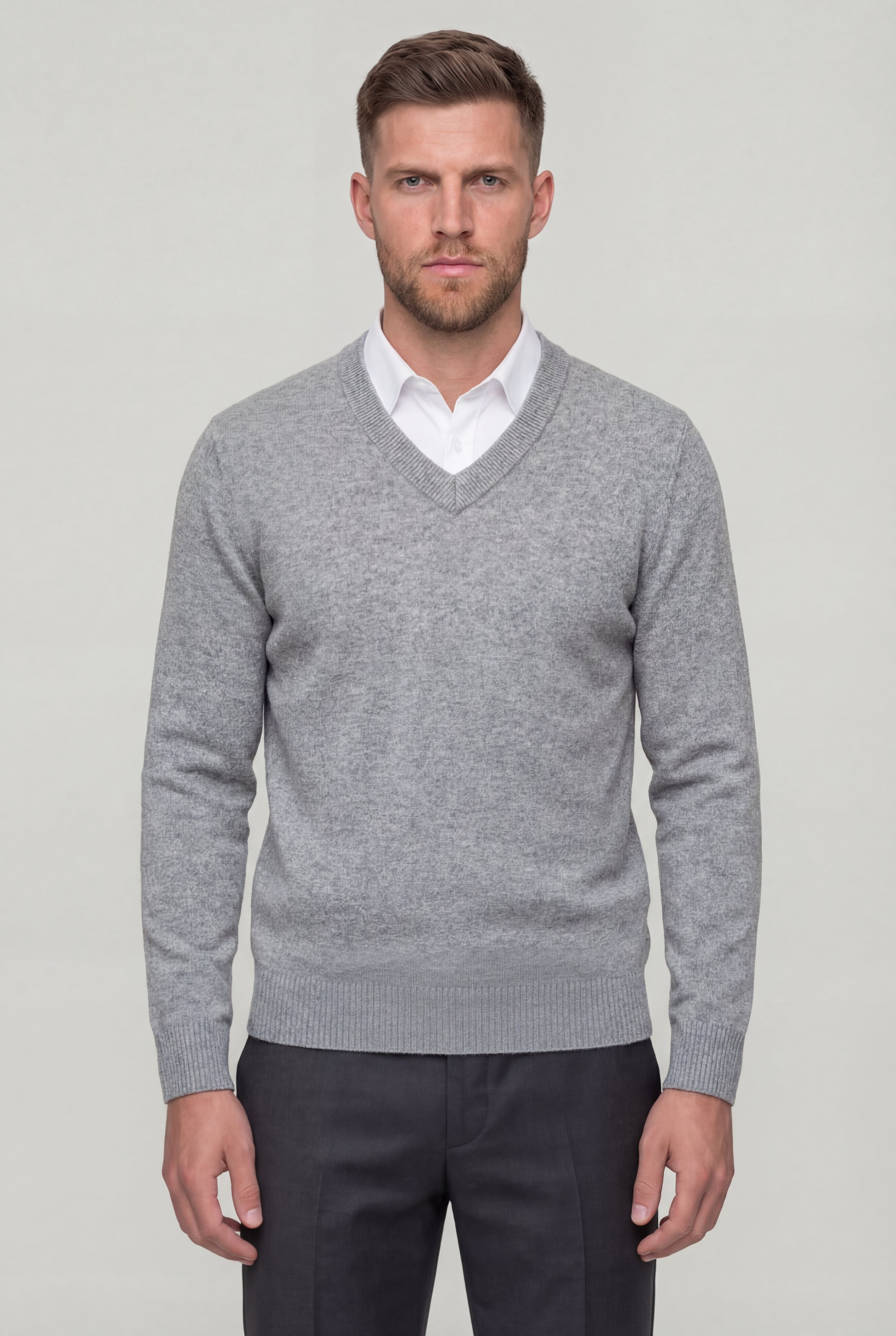 CALDREN WOOL V-NECK SWEATER – GRAY
