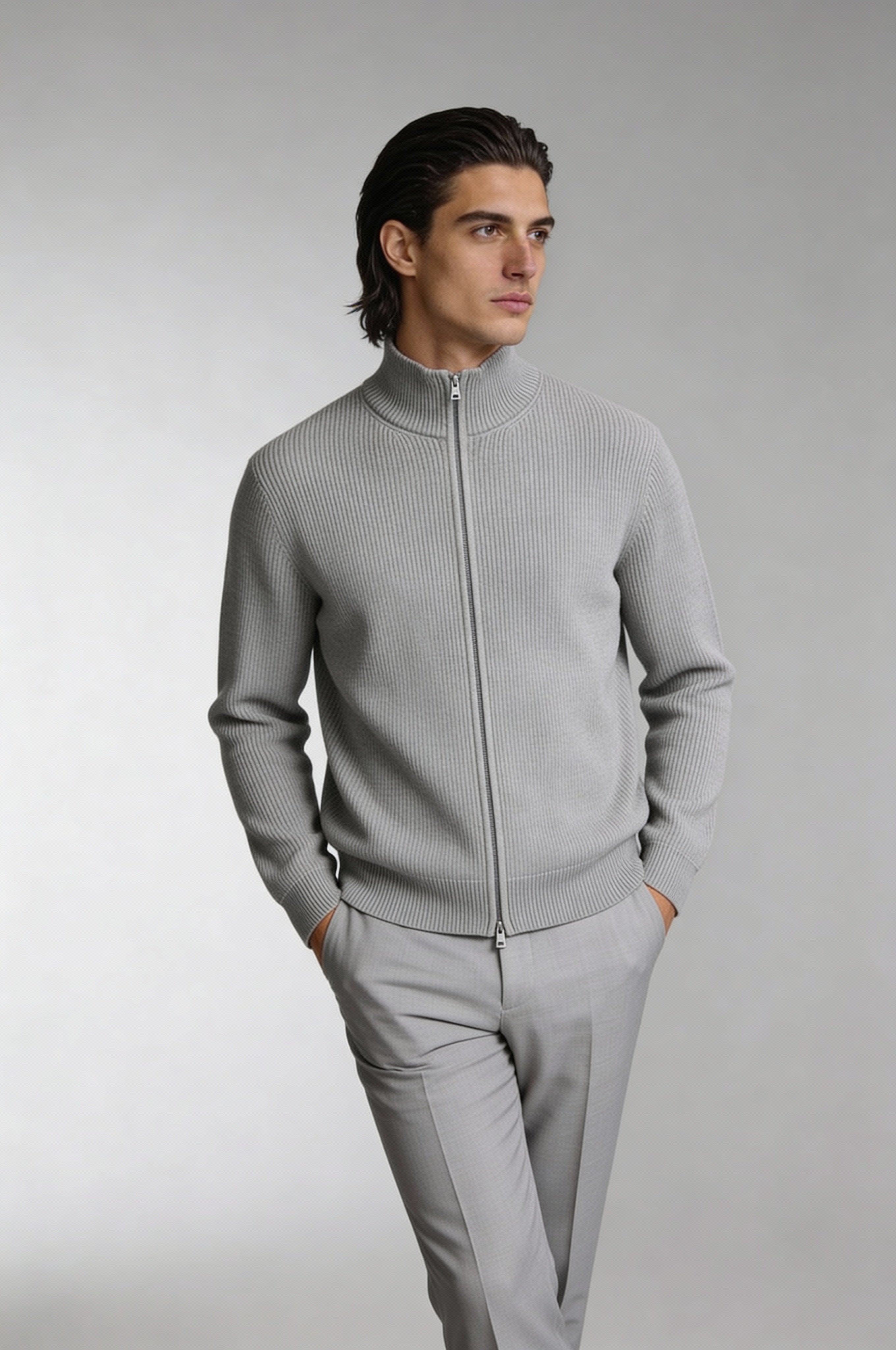 CALVION FULL-ZIP SWEATER – GRAY
