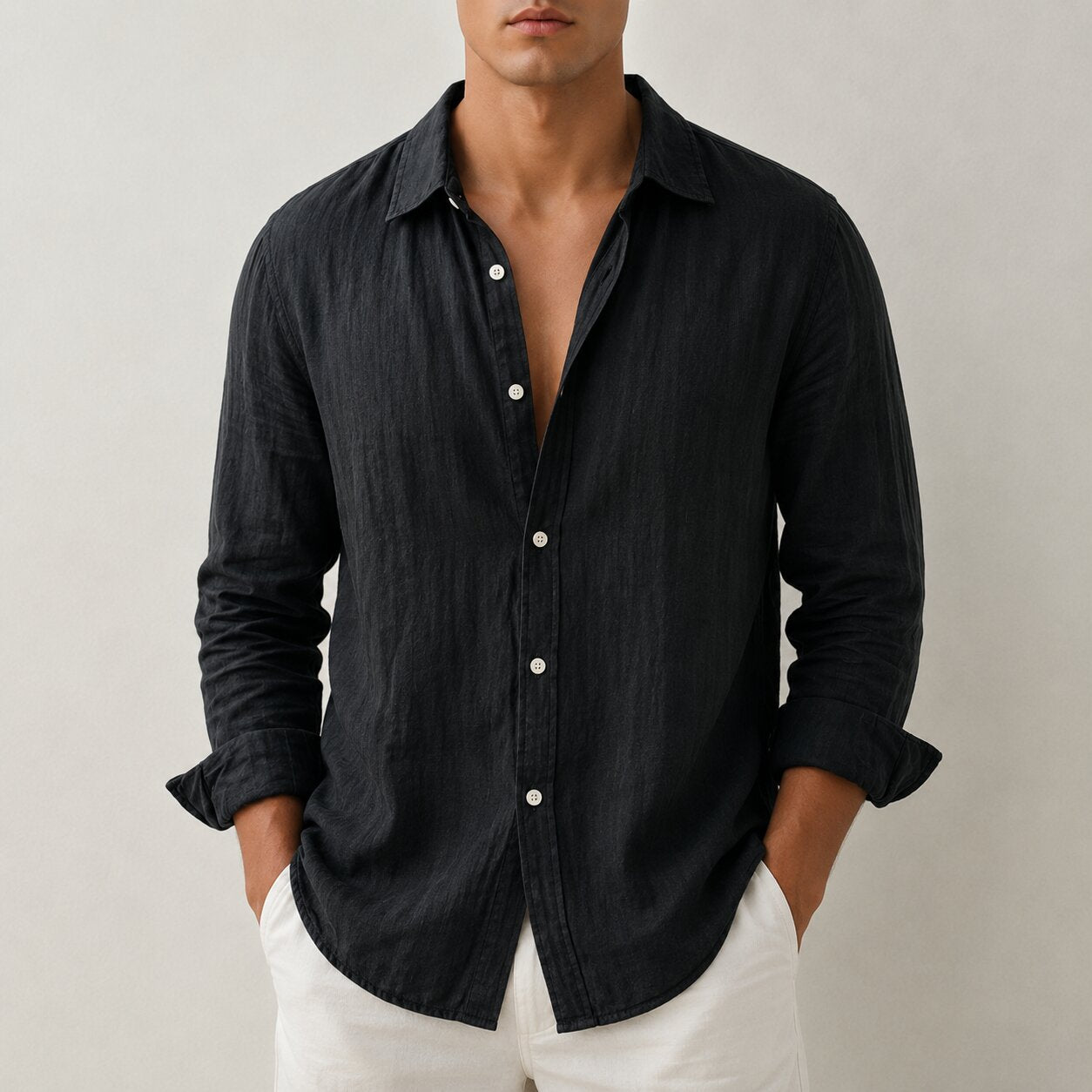 CALVIRO LINEN SHIRT – BLACK