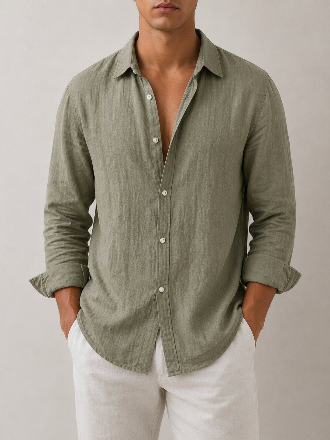 CALVIRO LINEN SHIRT – GREEN