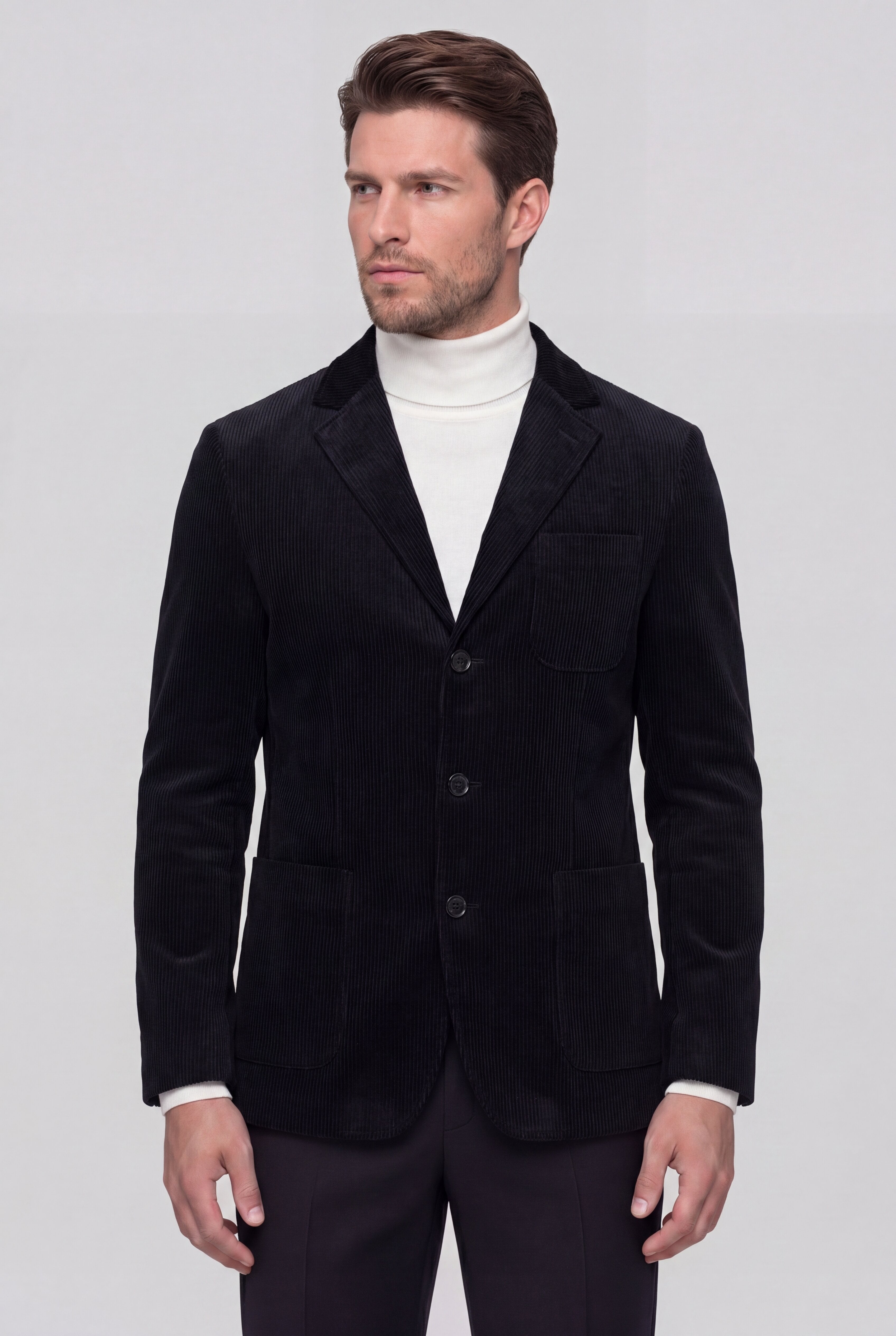 CORDUROY CASUAL BLAZER - BLACK