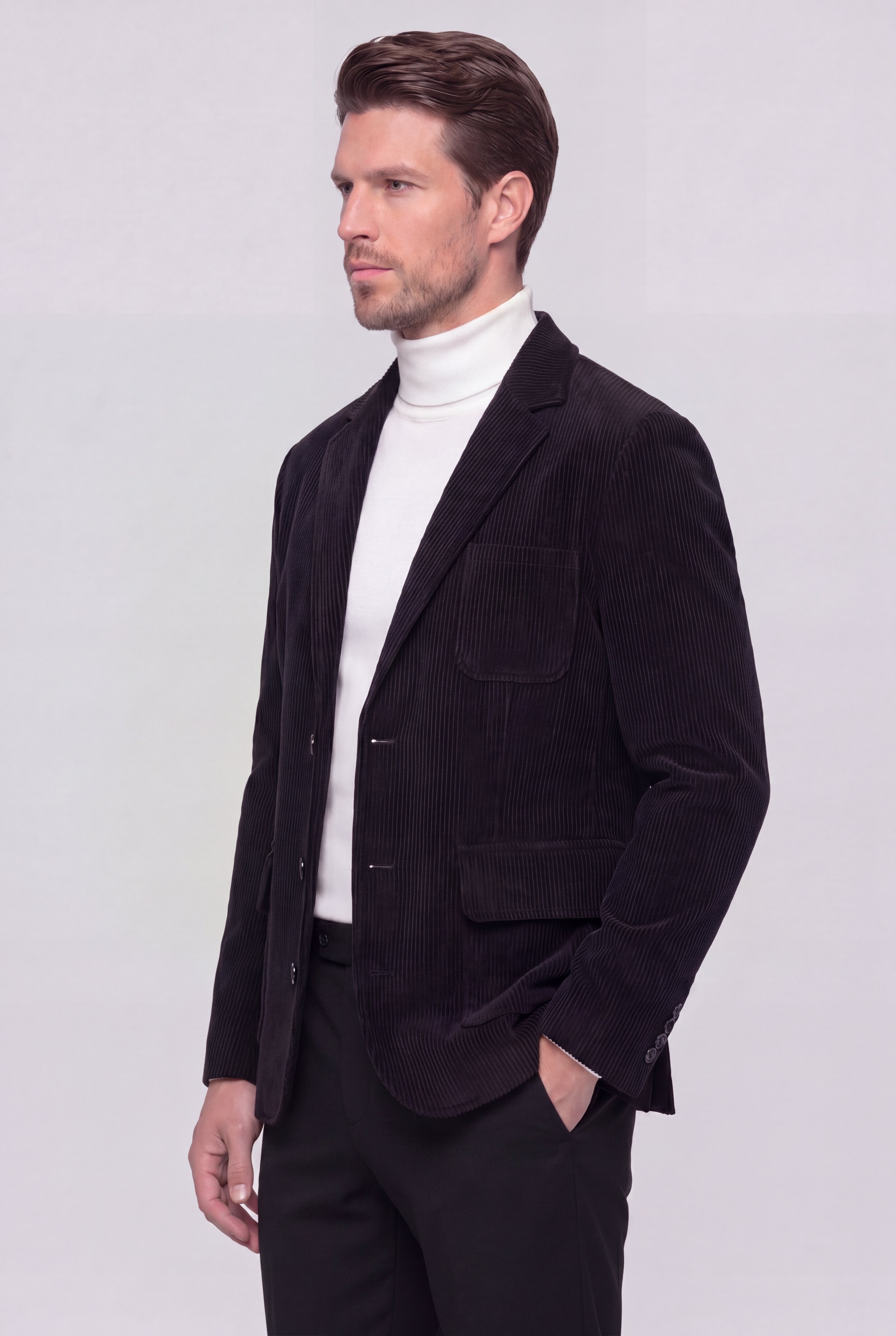 CORDUROY CASUAL BLAZER - BLACK
