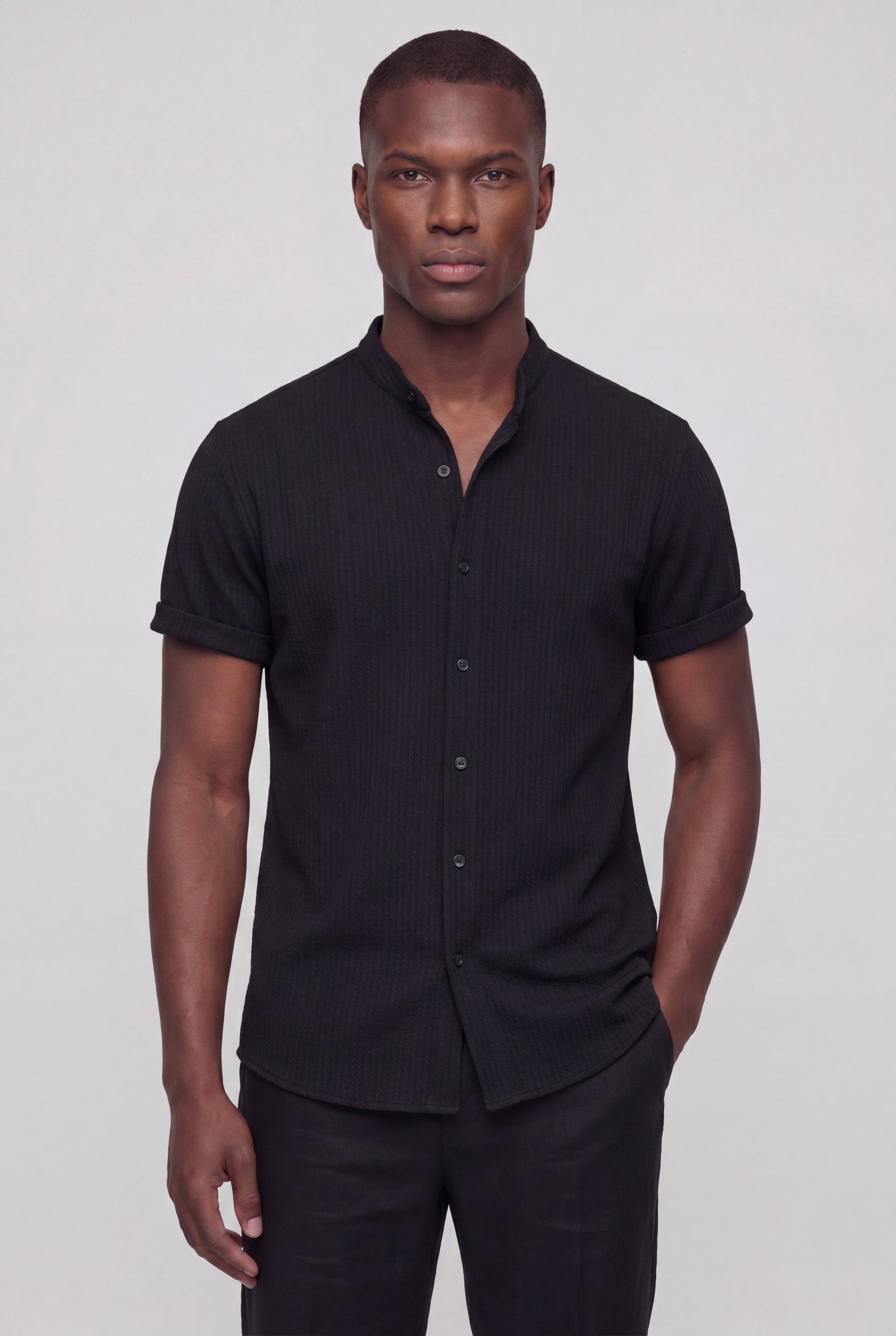CYNTARO TEXTURED SHIRT – BLACK