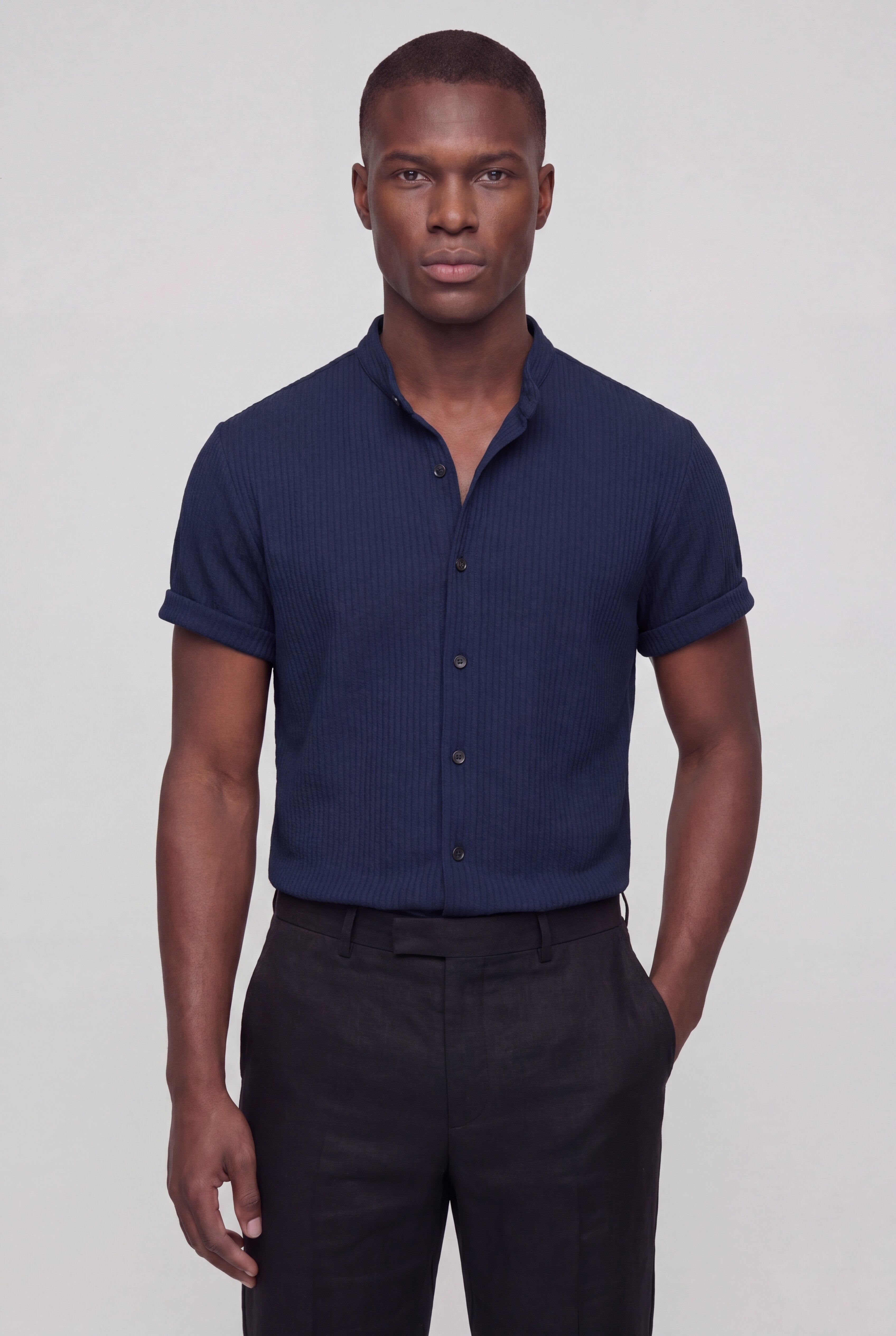 CYNTARO TEXTURED SHIRT – NAVY