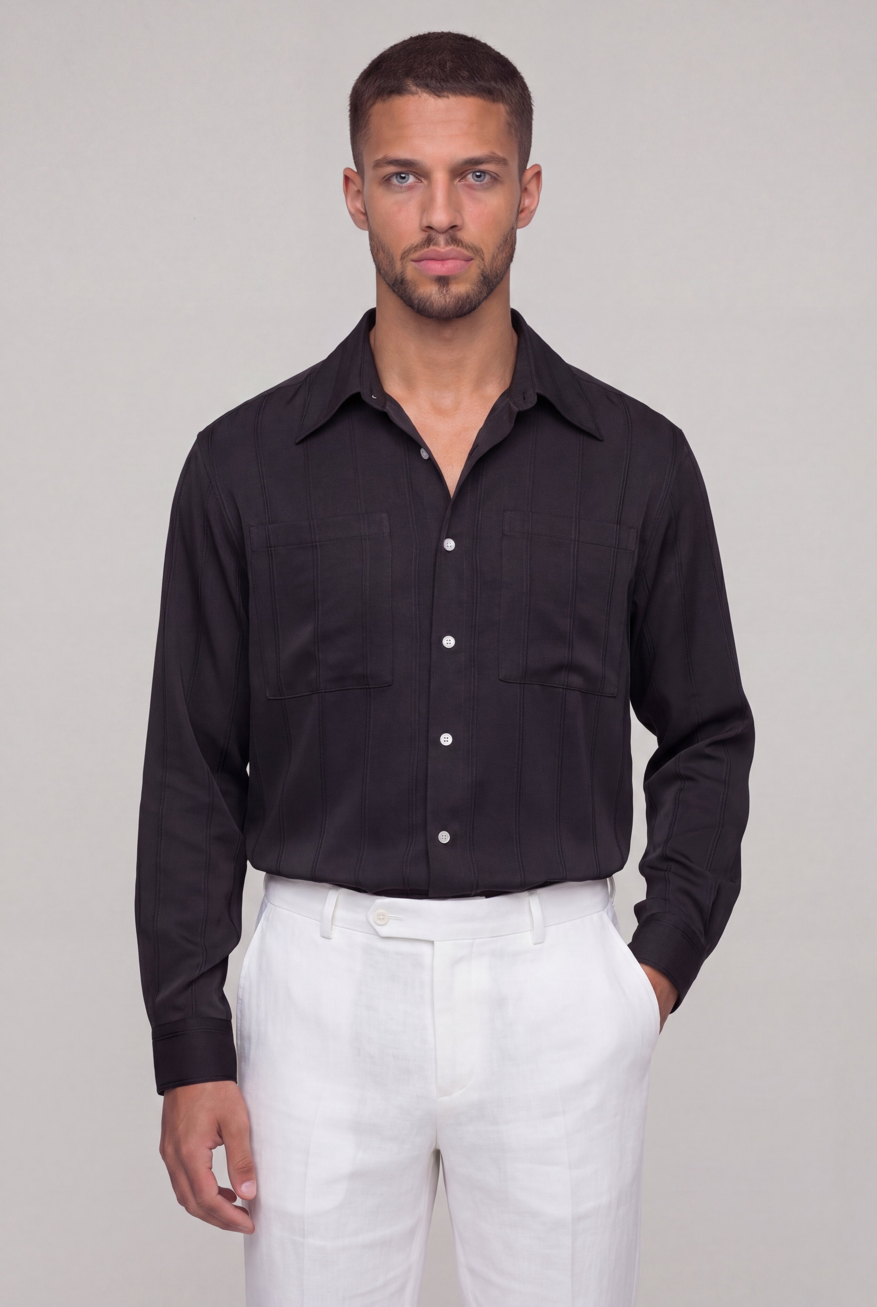 DELVN STRIPE SHIRT – BLACK