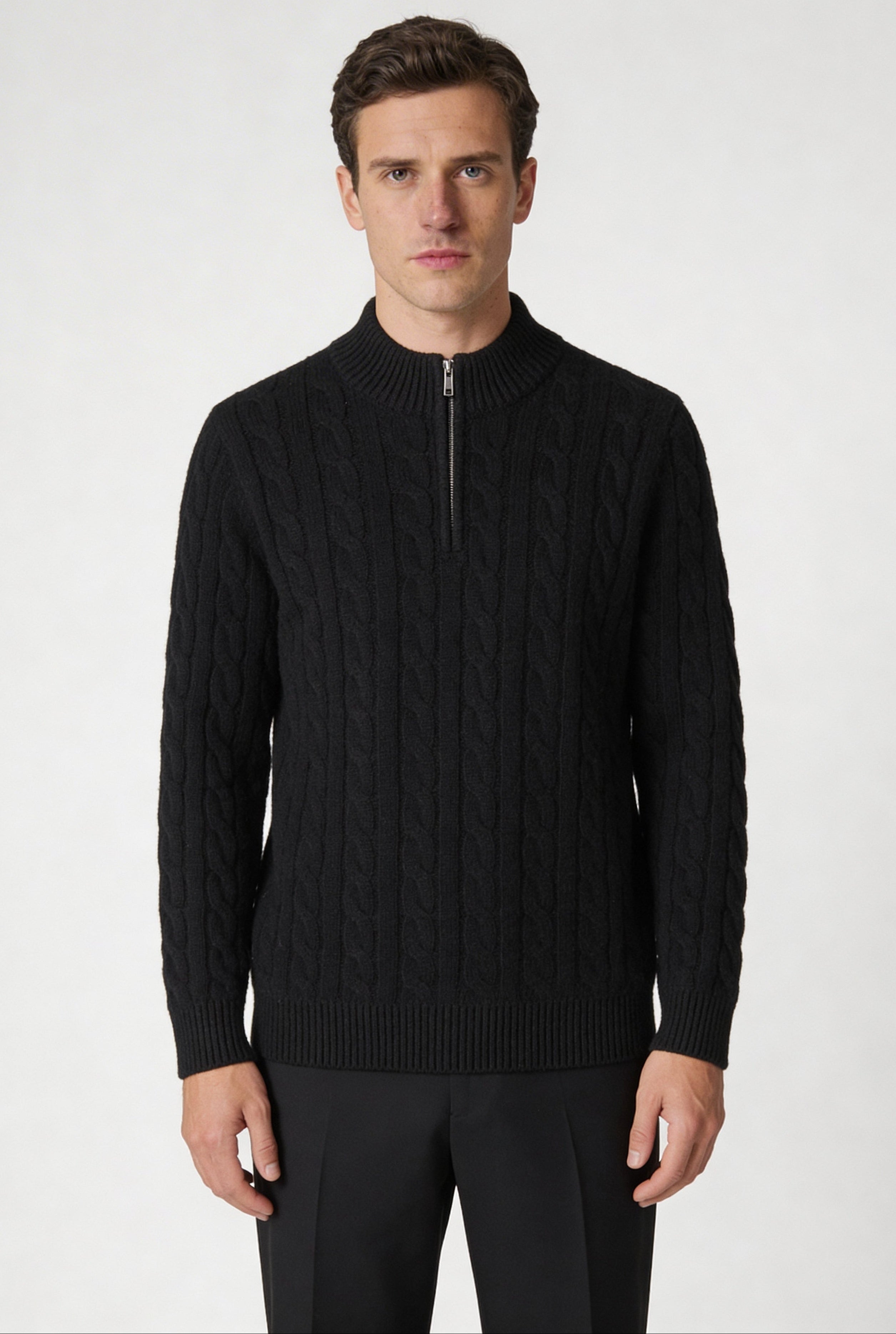 EASTON QUARTER-ZIP SWEATER – BLACK