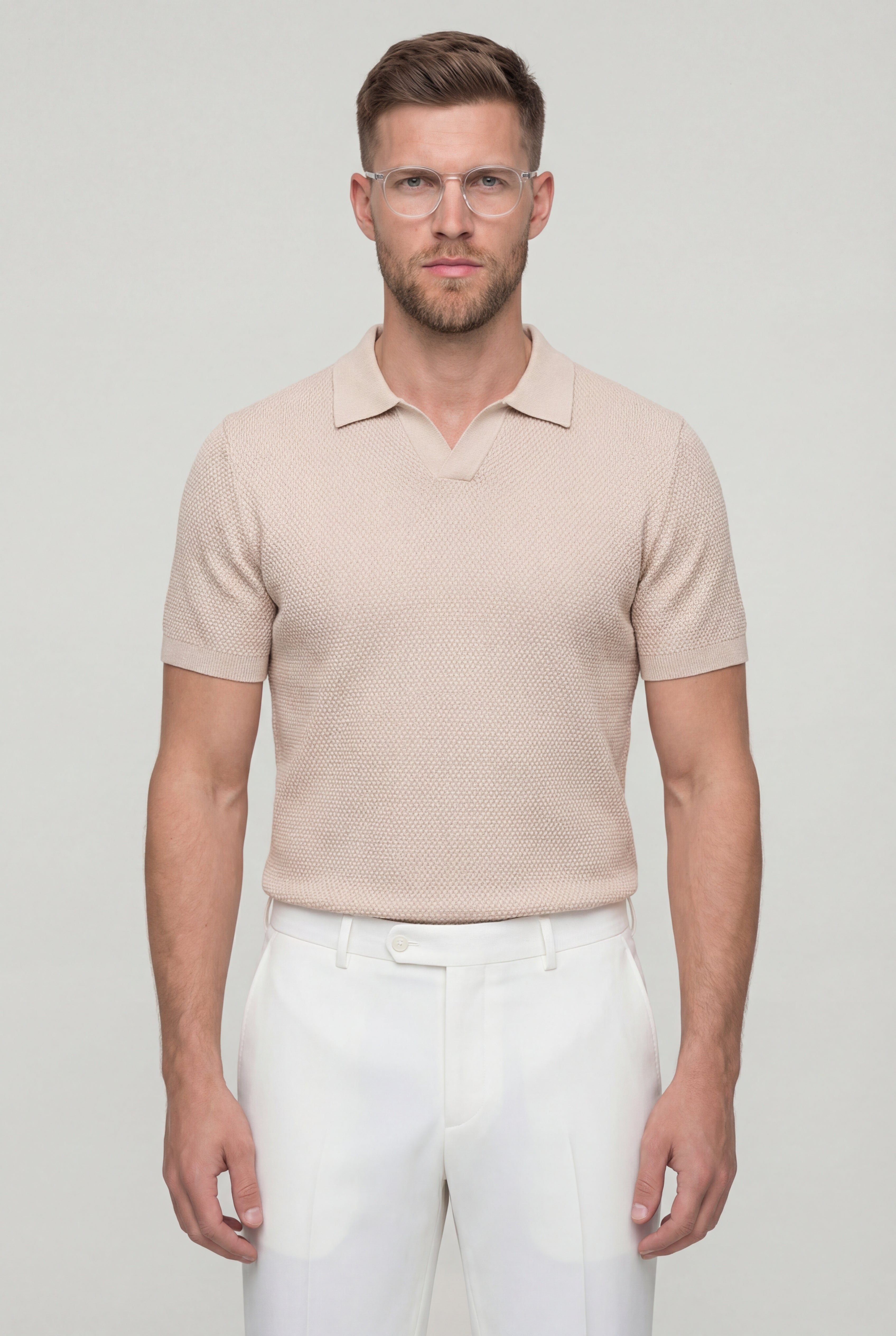 ELMORIN KNIT POLO SHIRT – BEIGE
