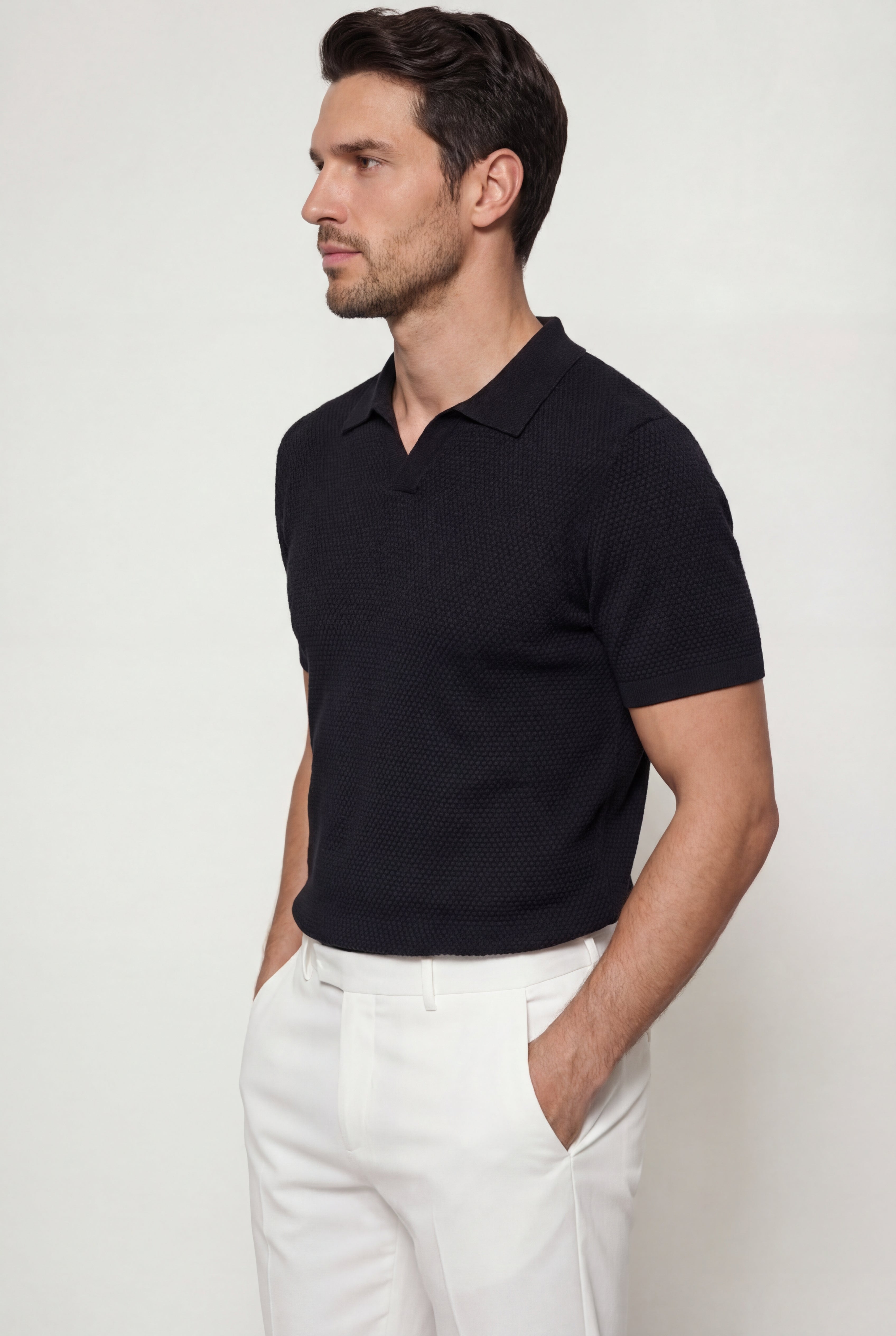 ELMORIN KNIT POLO SHIRT – BLACK