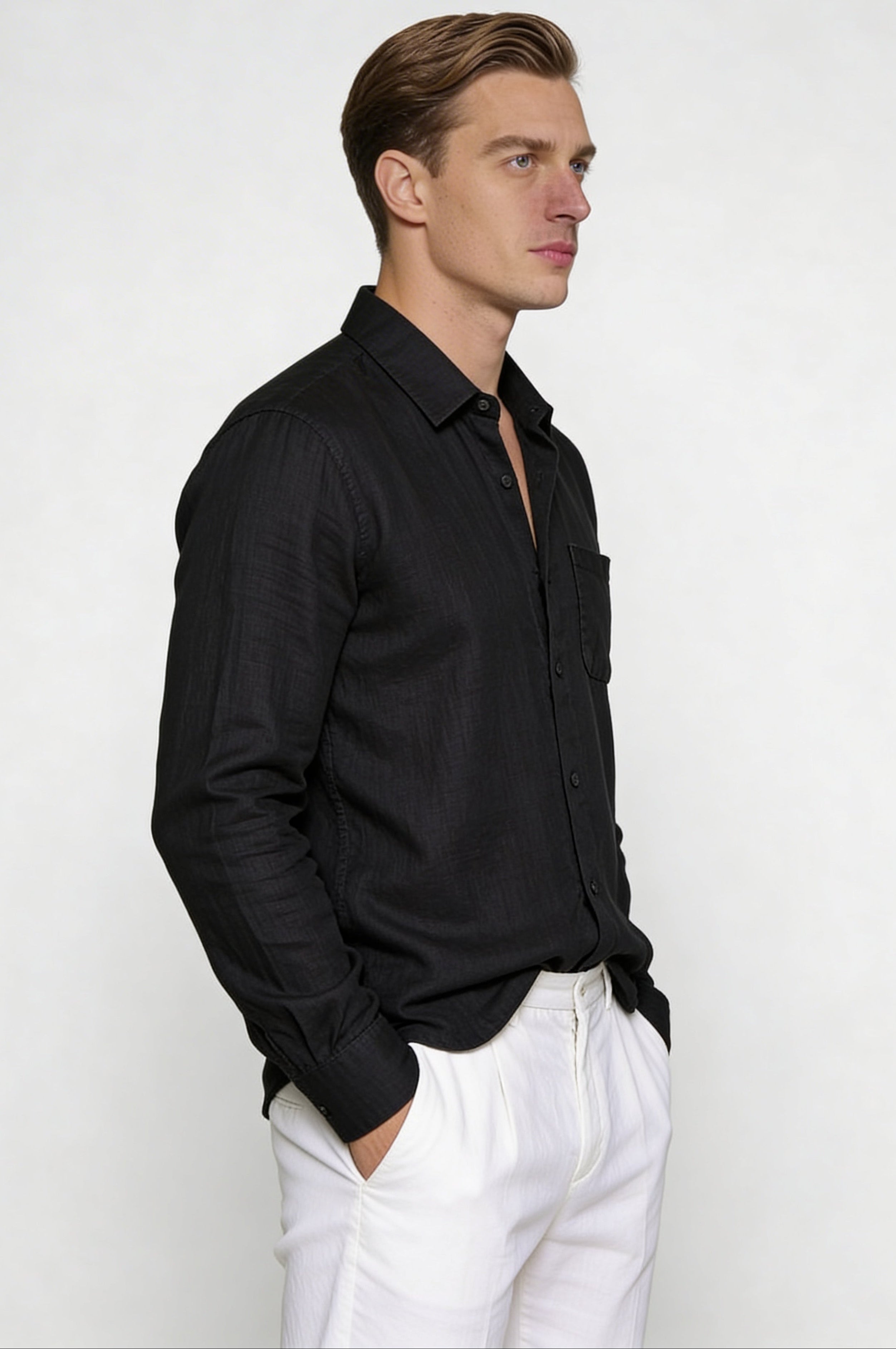 ELVANOR LINEN SHIRT – BLACK