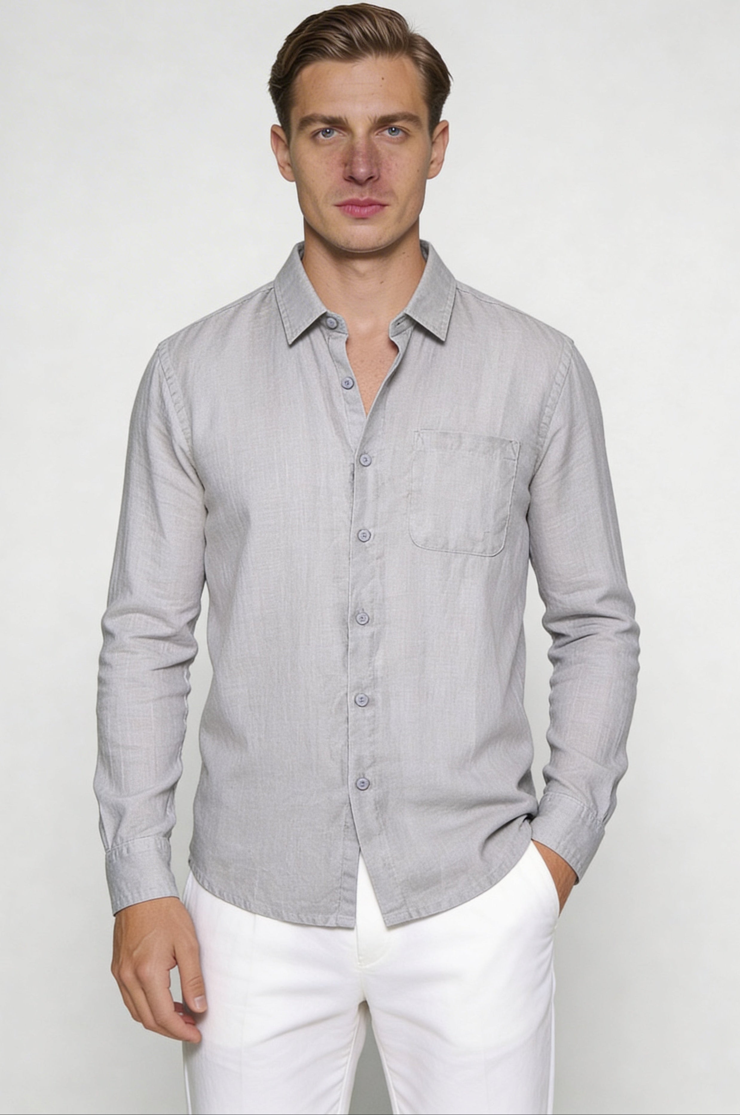 ELVANOR LINEN SHIRT – GRAY