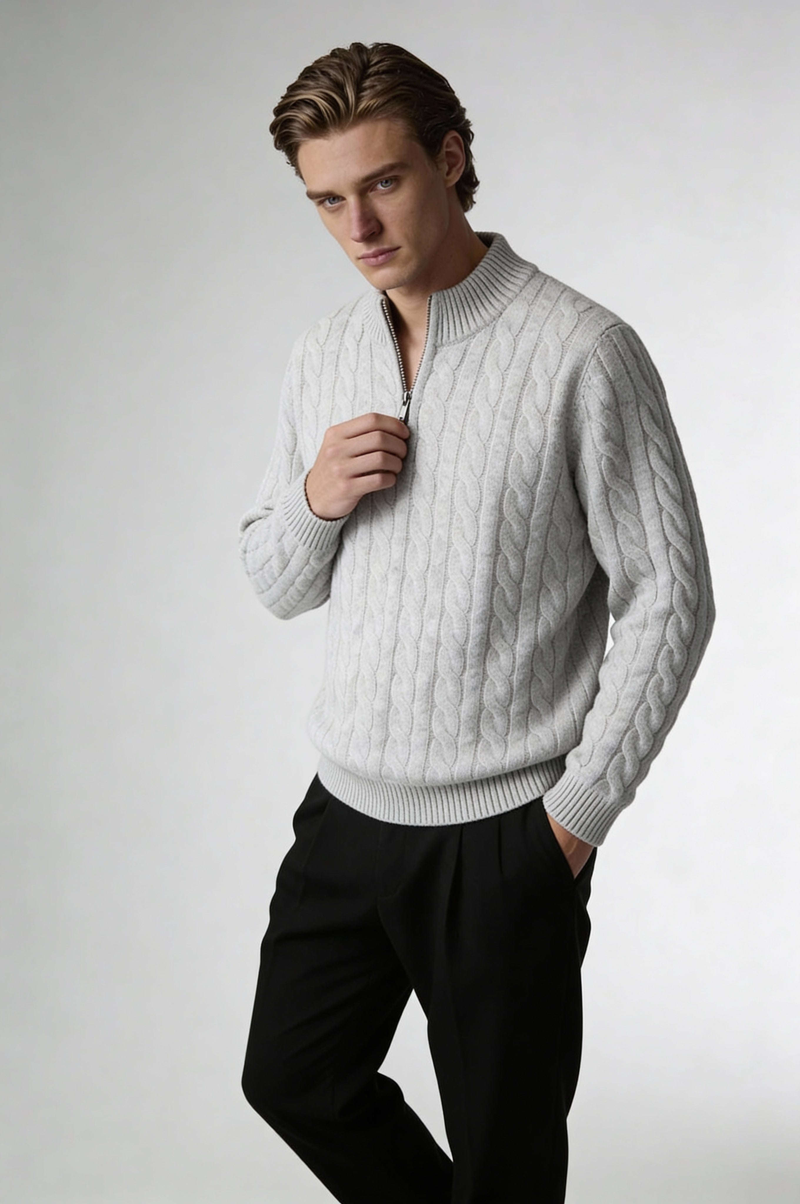 Easton Quarter-Zip Sweater – Gray