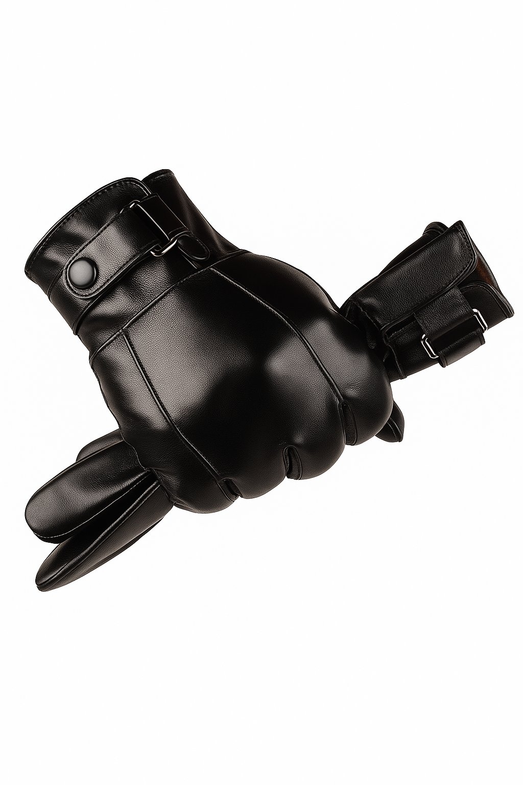 HALSTON FAUX-LEATHER WINTER GLOVES – BLACK