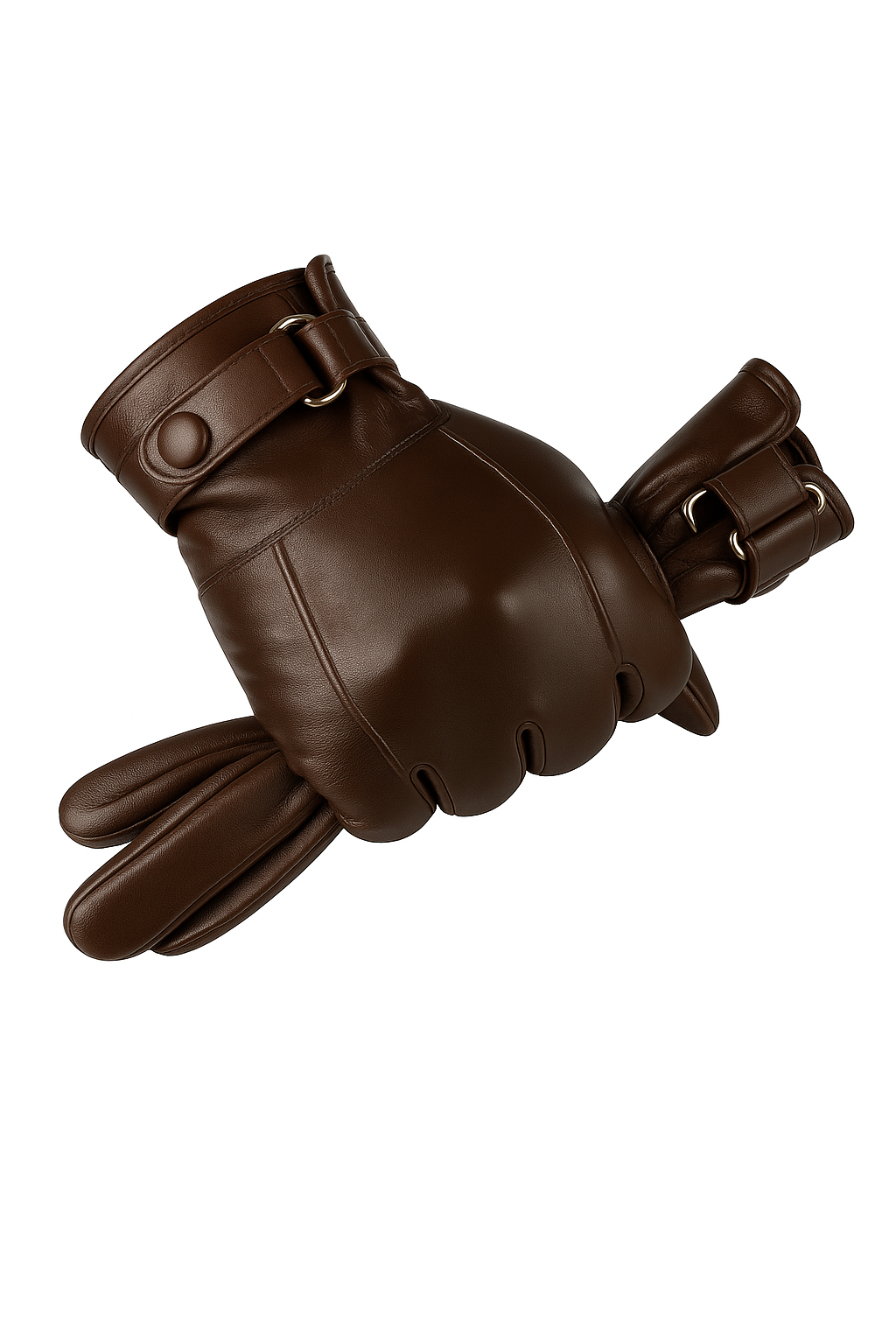 HALSTON FAUX-LEATHER WINTER GLOVES – BROWN