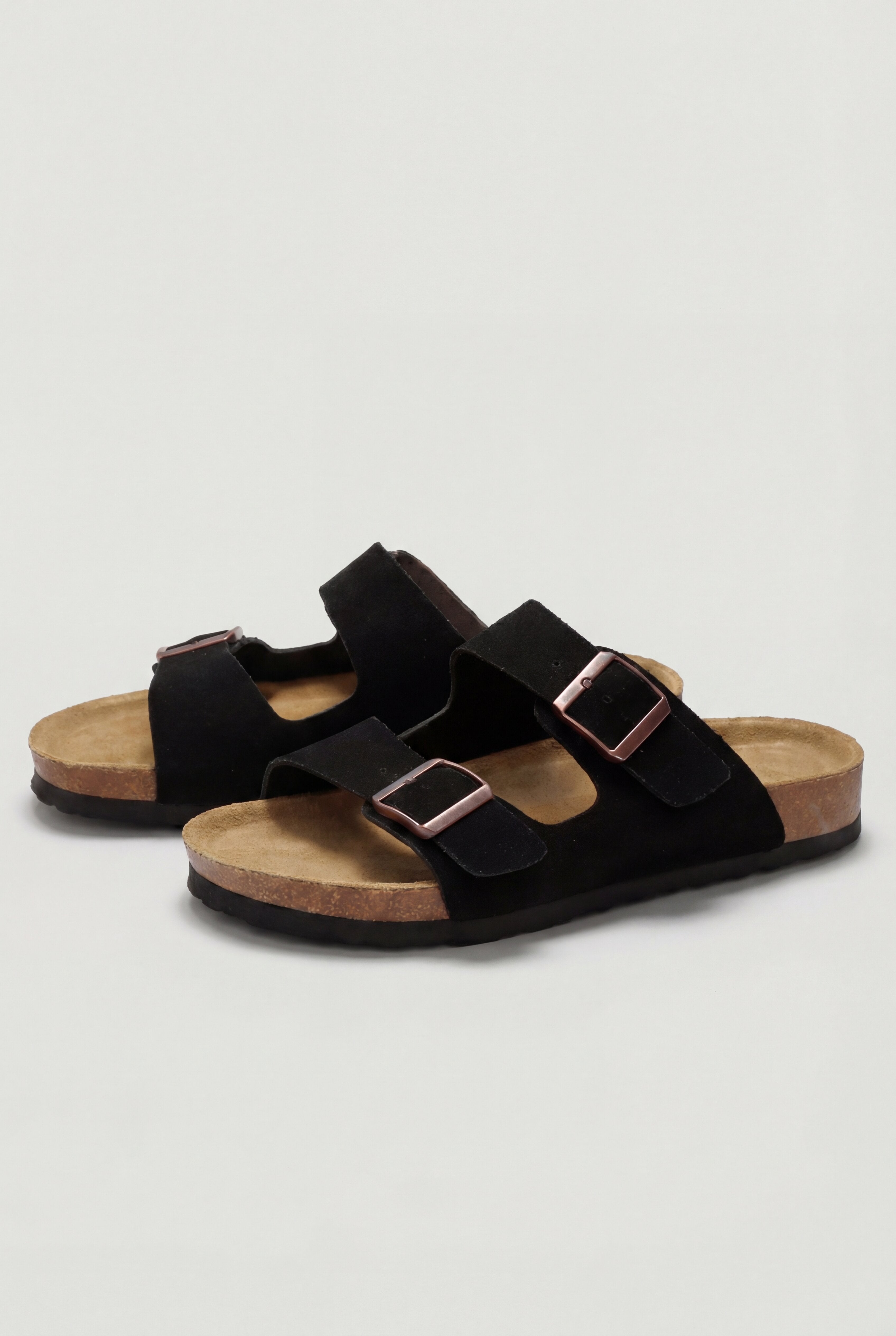 IRVON DOUBLE BUCKLE SUEDE SANDALS – BLACK