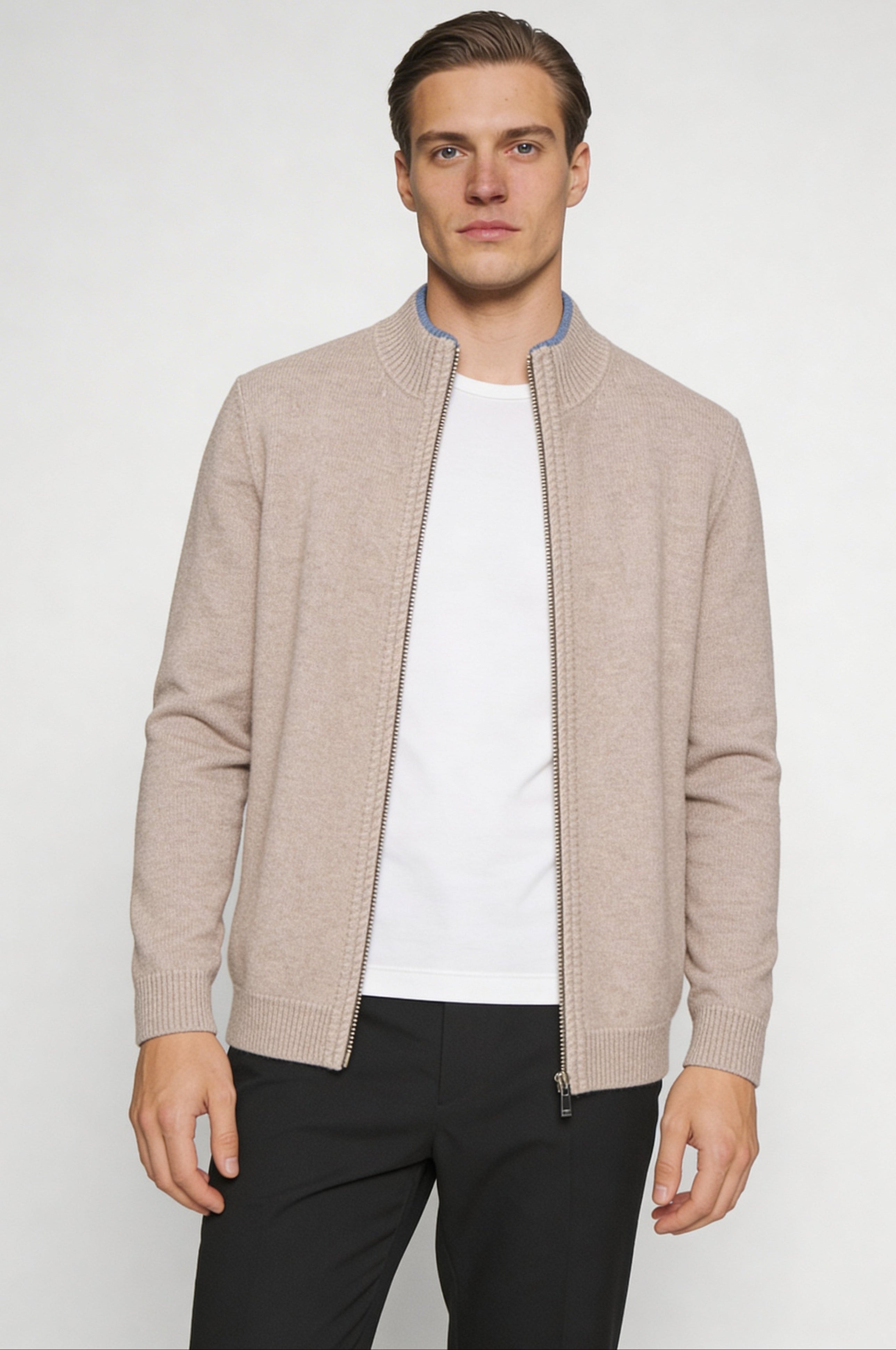 KALDER WOOL ZIP CARDIGAN – BEIGE