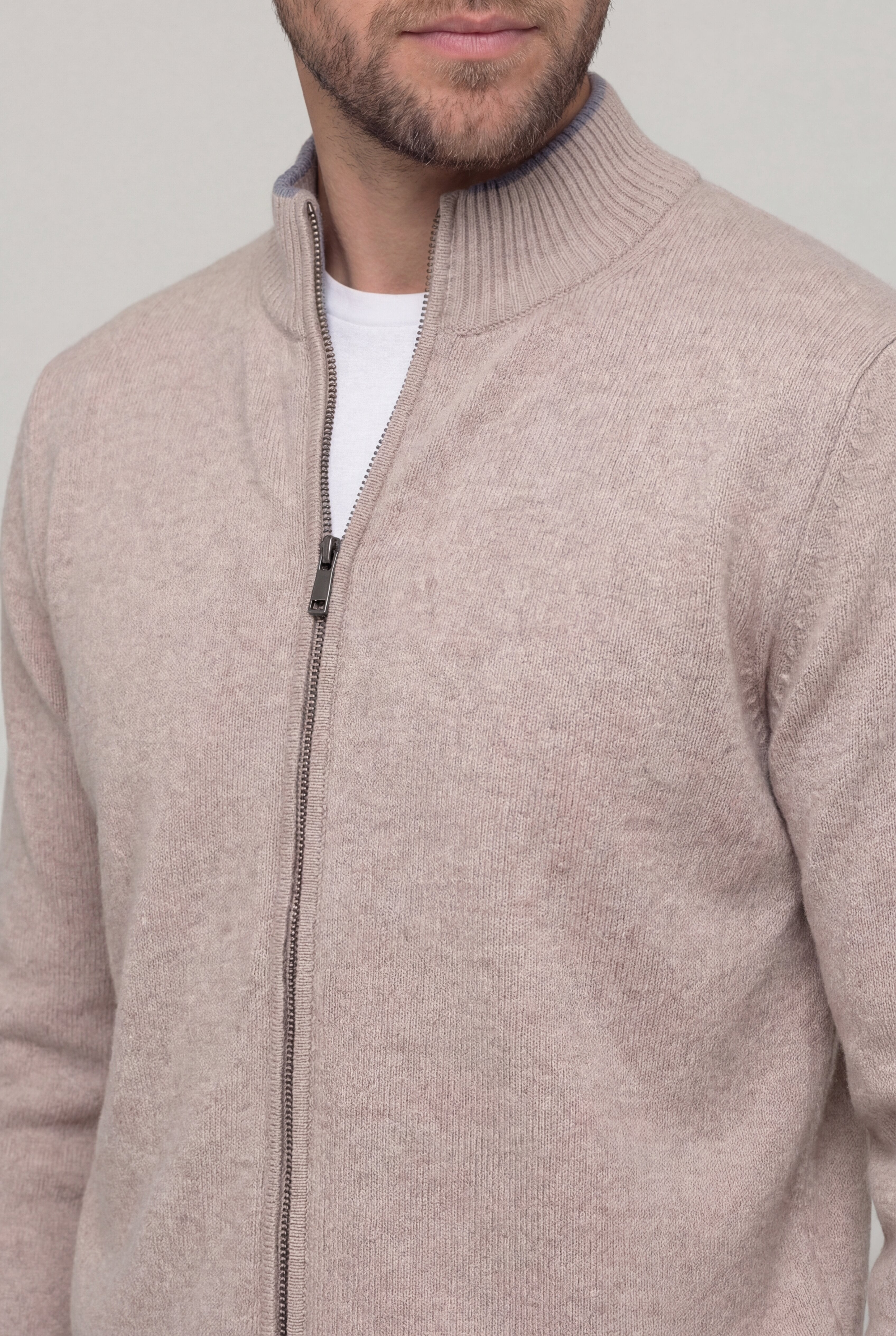 KALDER WOOL ZIP CARDIGAN – BEIGE