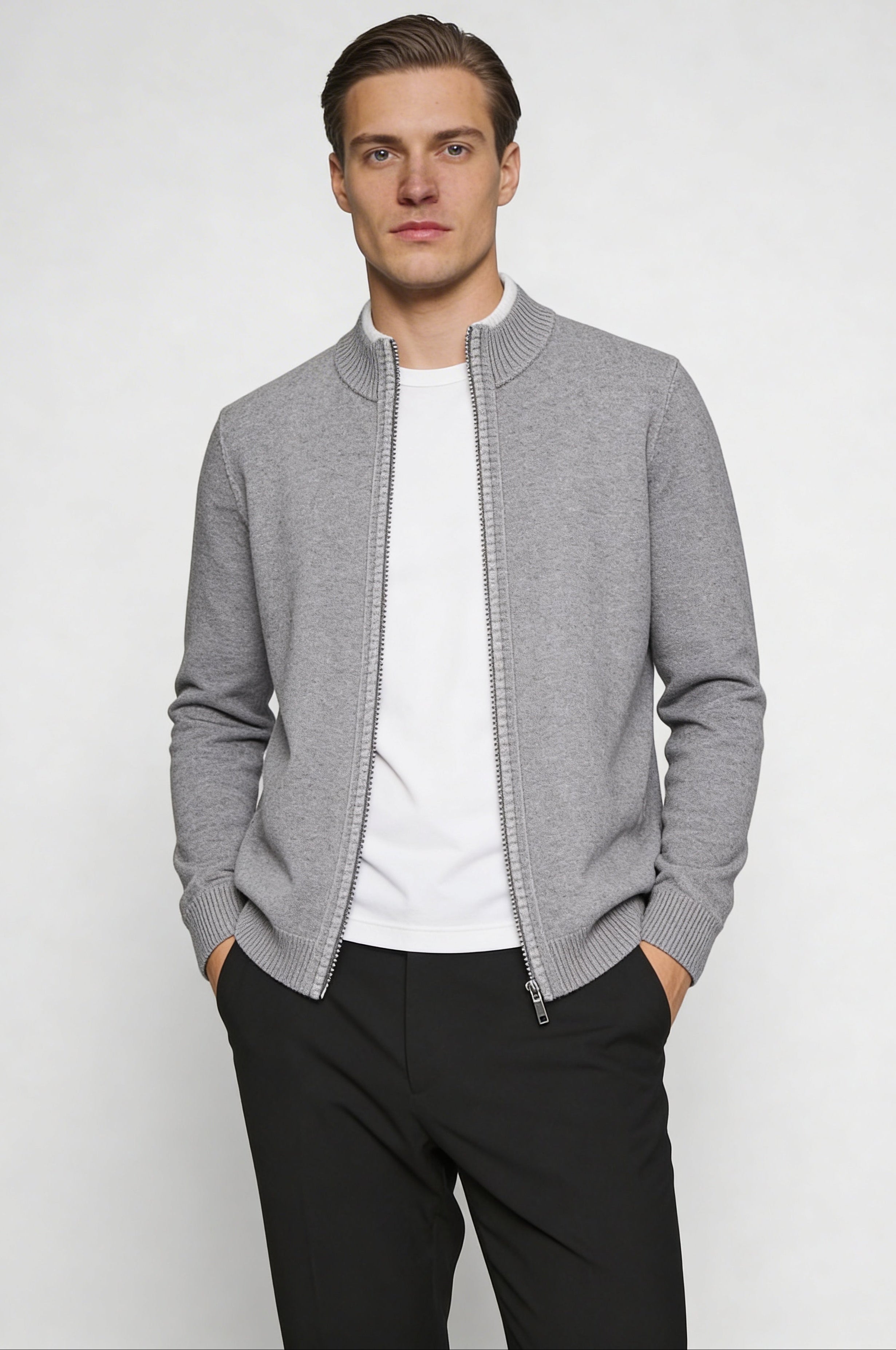 KALDER WOOL ZIP CARDIGAN – GRAY