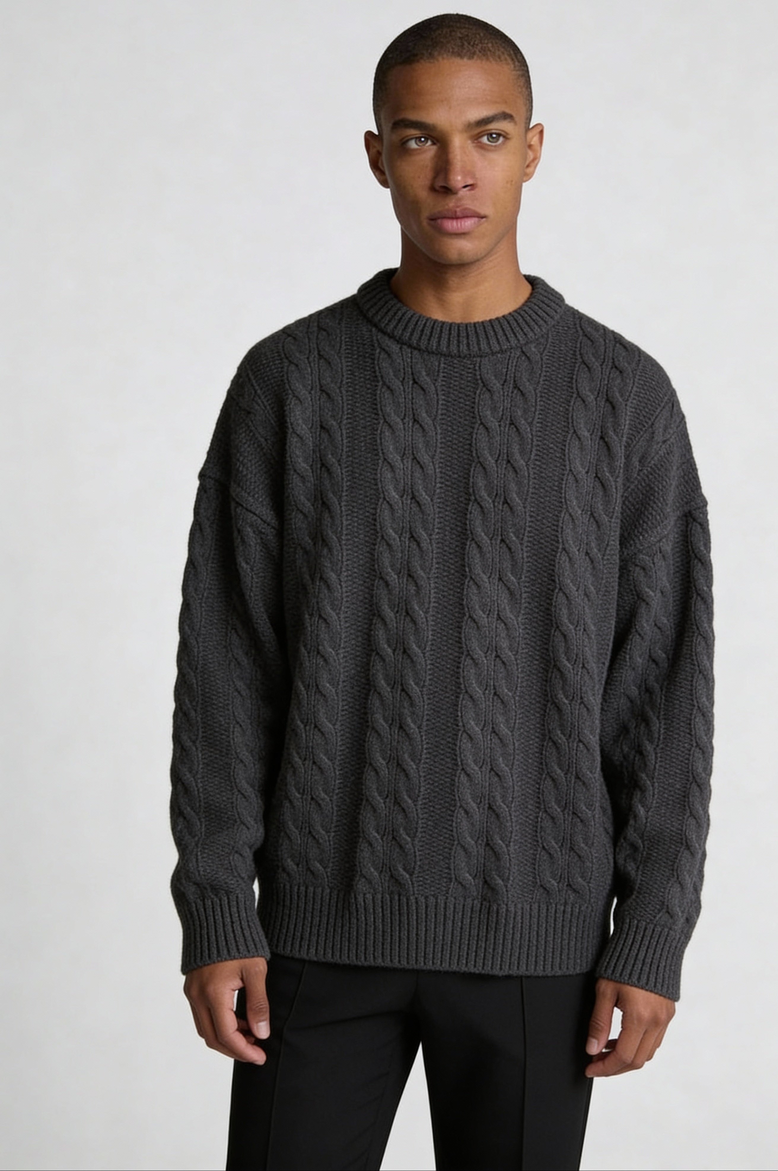 KAVIRO CABLE KNIT SWEATER – GRAY