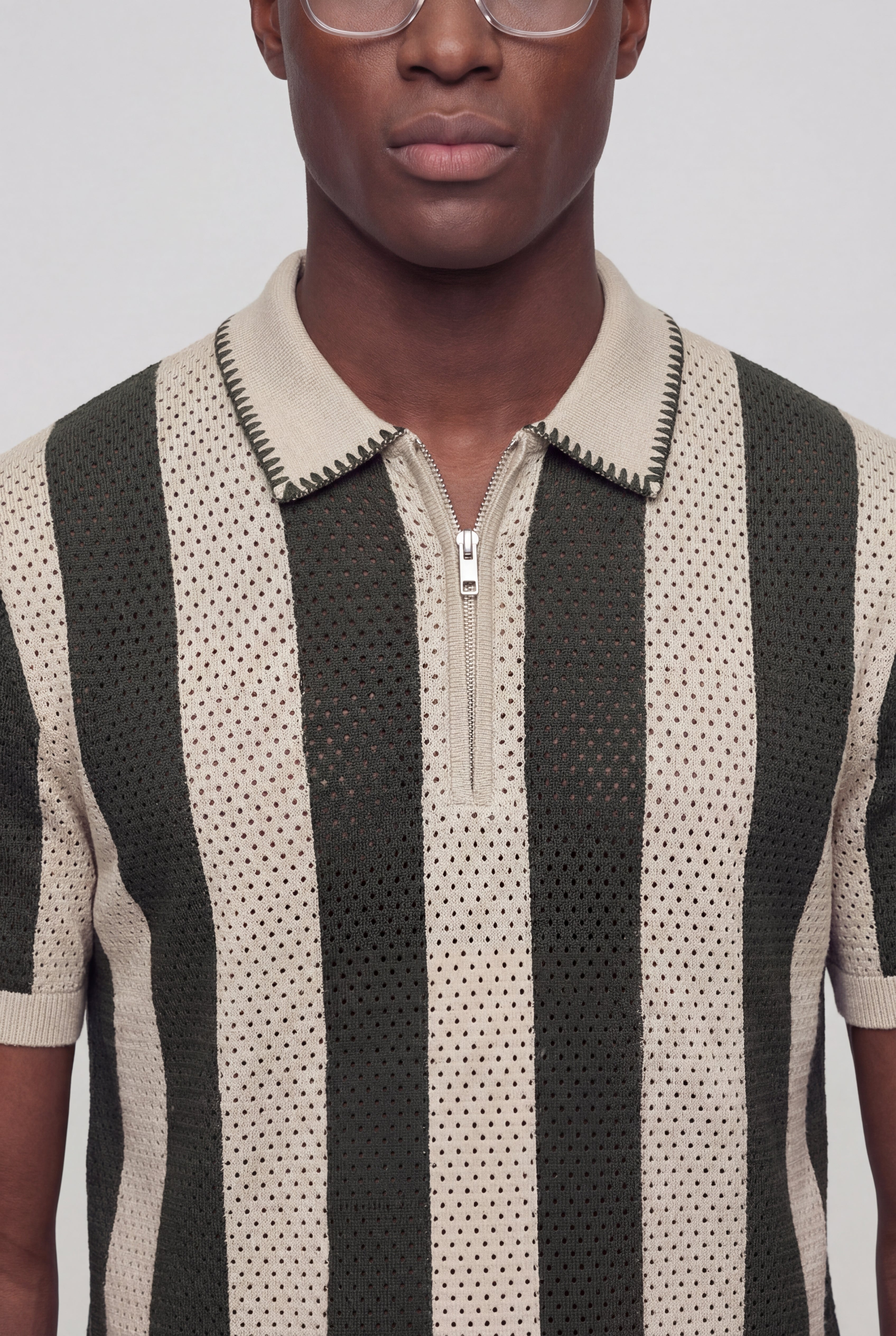 KLIERO STRIPED KNIT POLO – ARMY