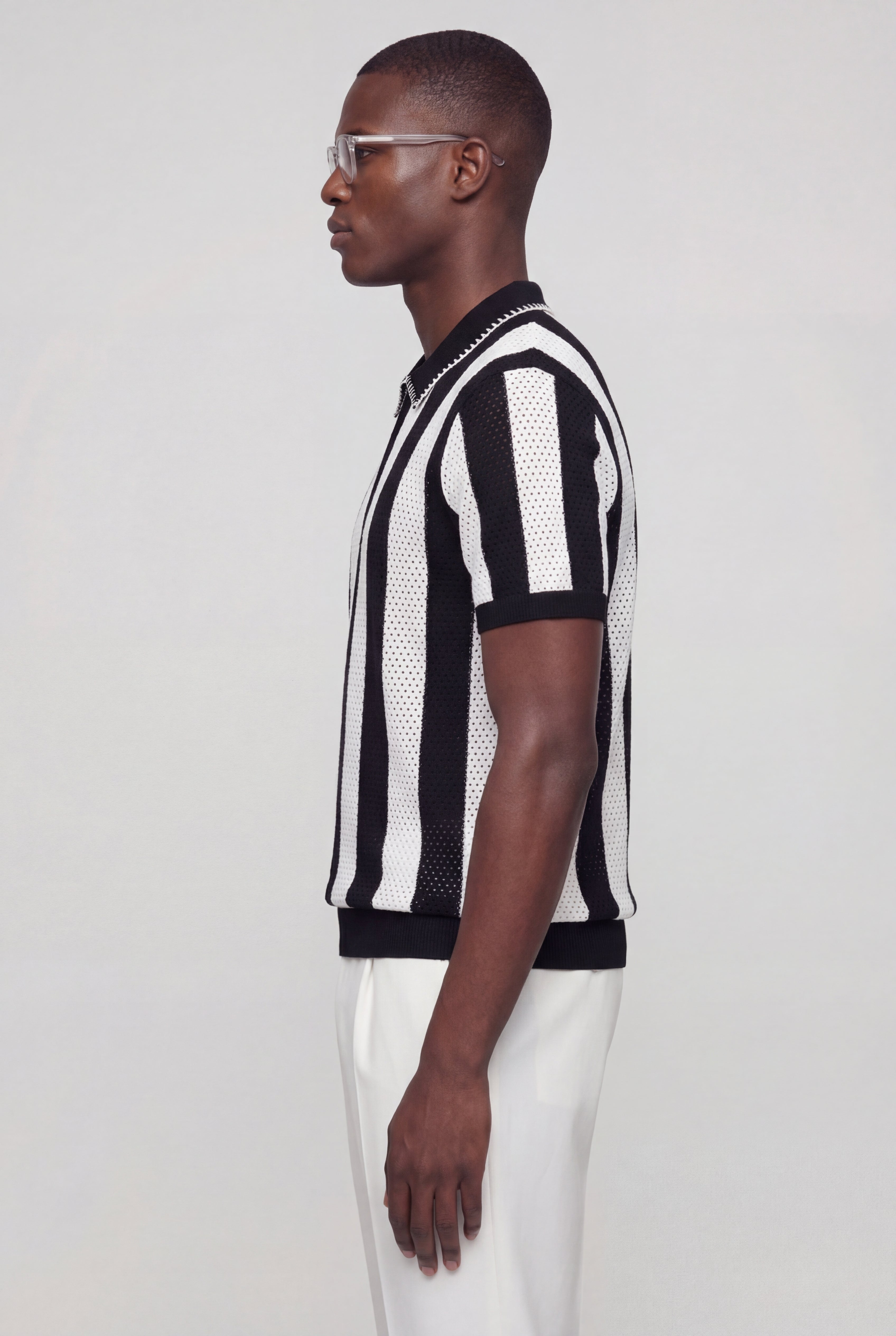 KLIERO STRIPED KNIT POLO – BLACK