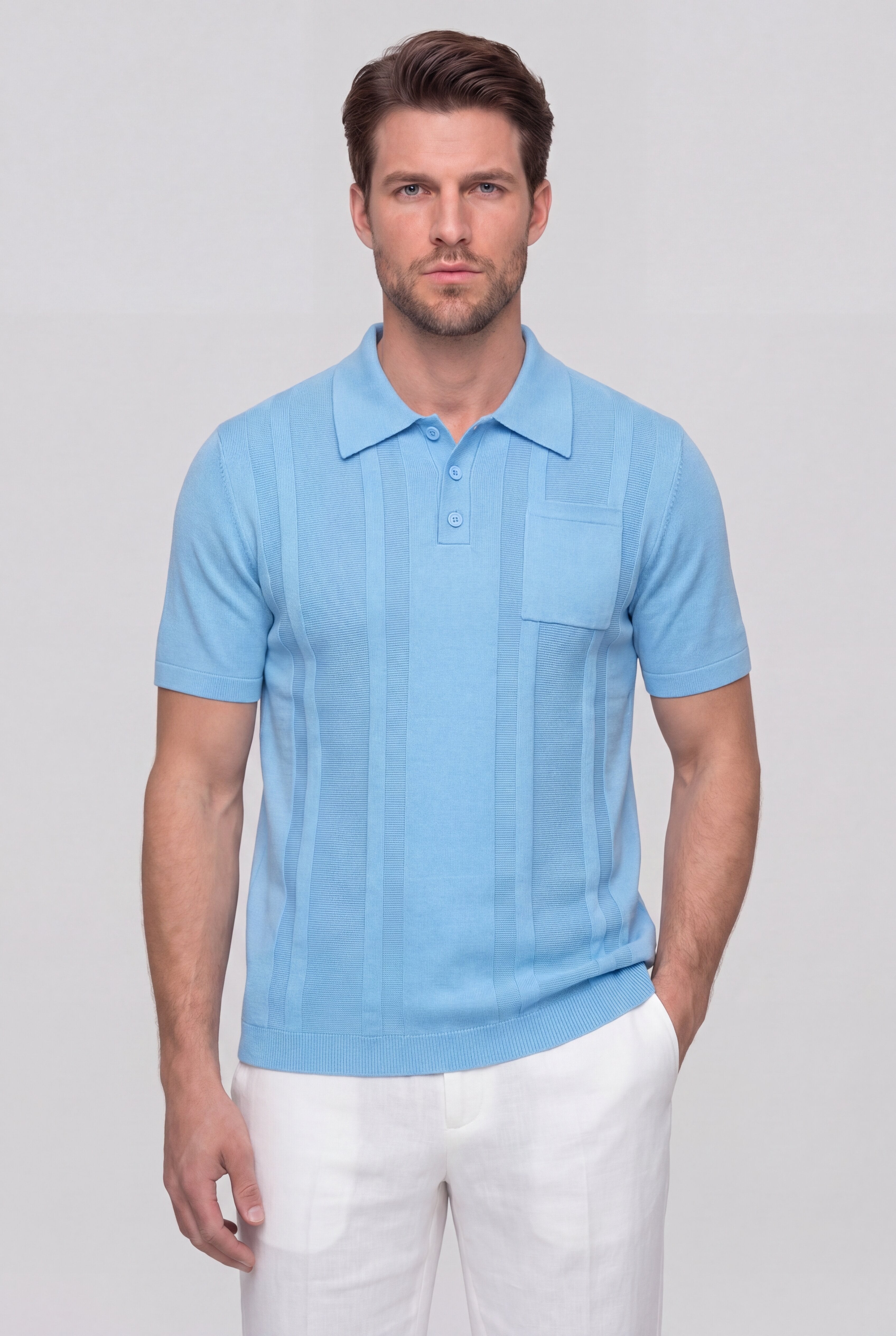 KYRENZO KNIT POLO SHIRT – BLUE