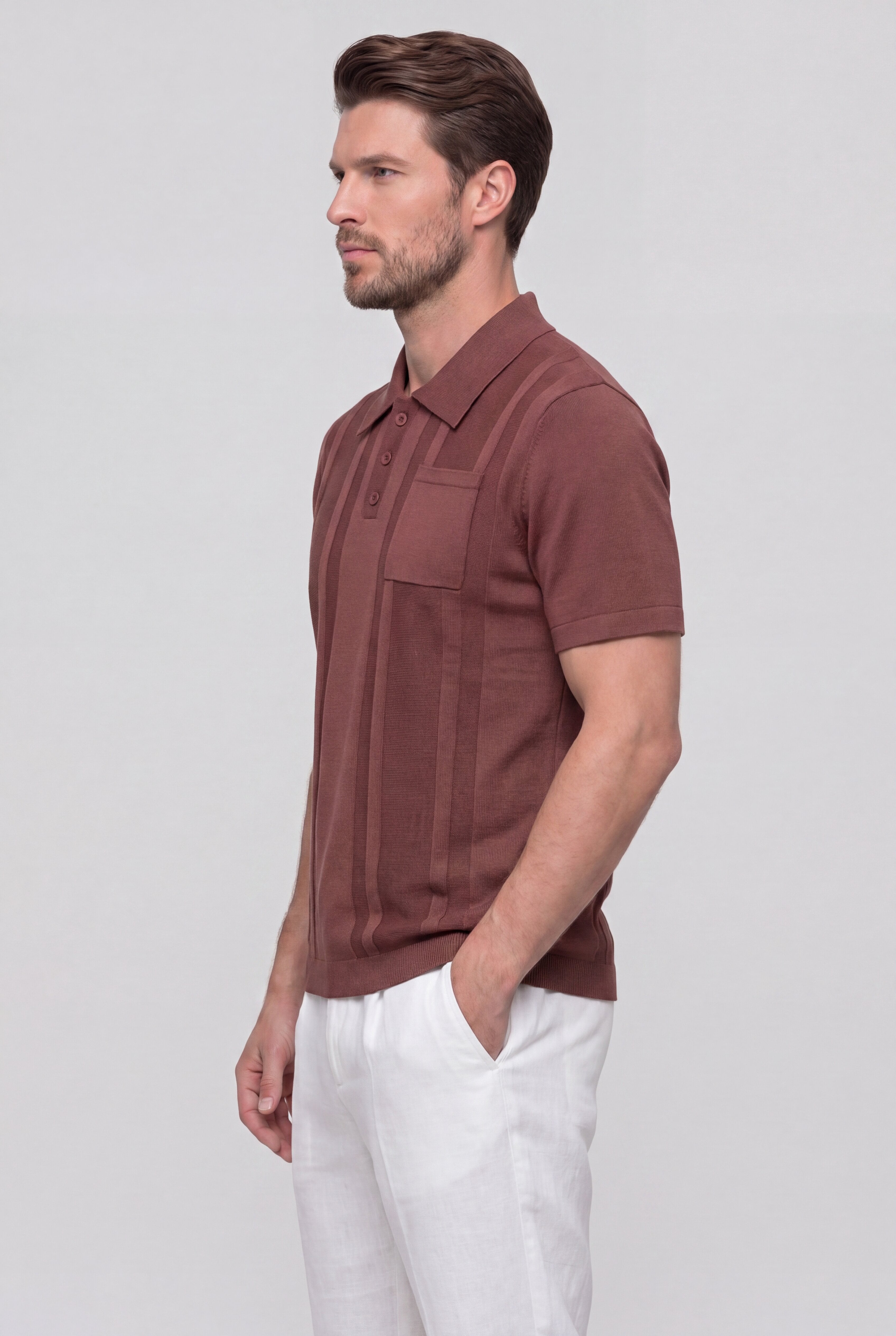 KYRENZO KNIT POLO SHIRT – BROWN