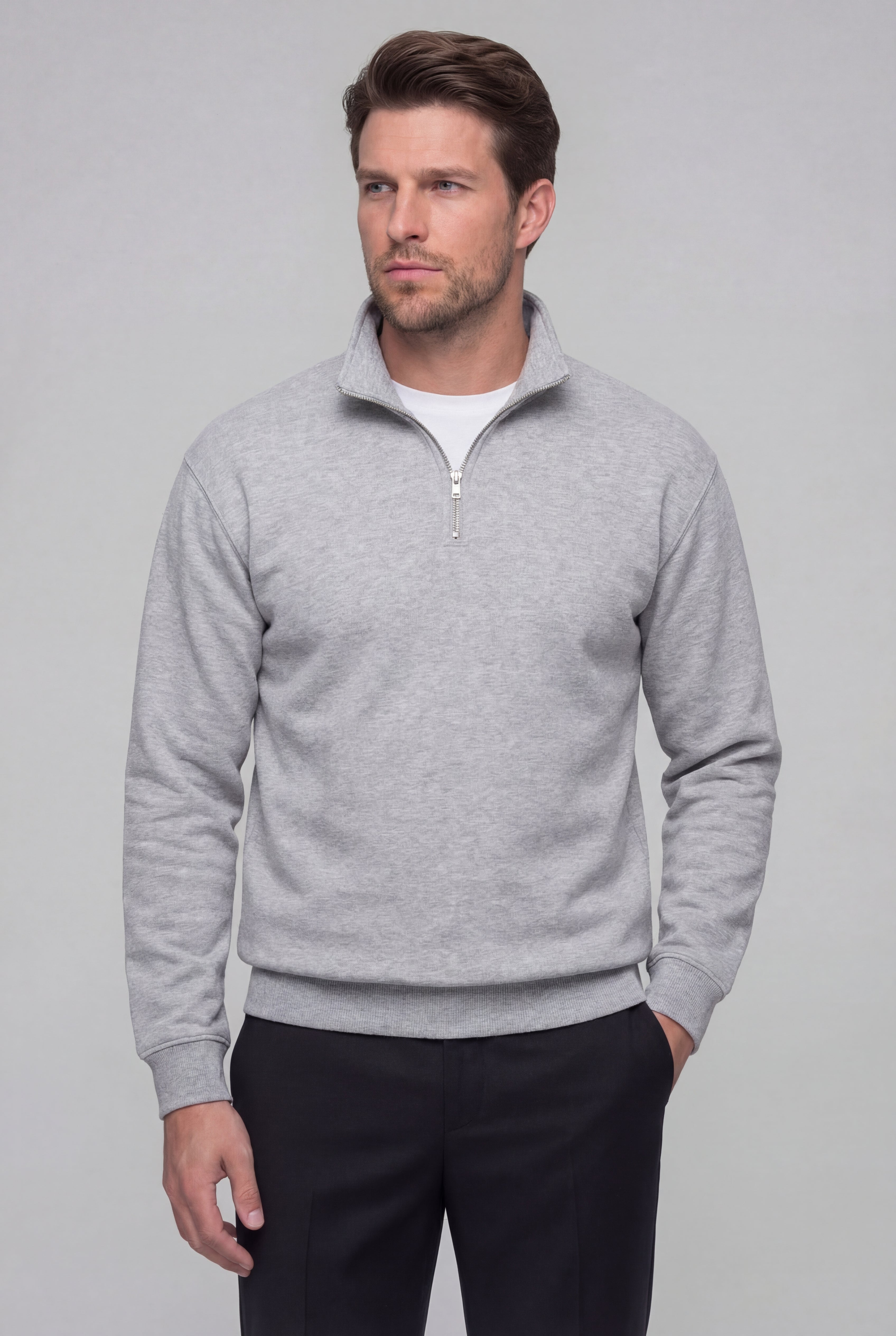 LAVERNO QUARTER ZIP COTTON SWEATER – GRAY