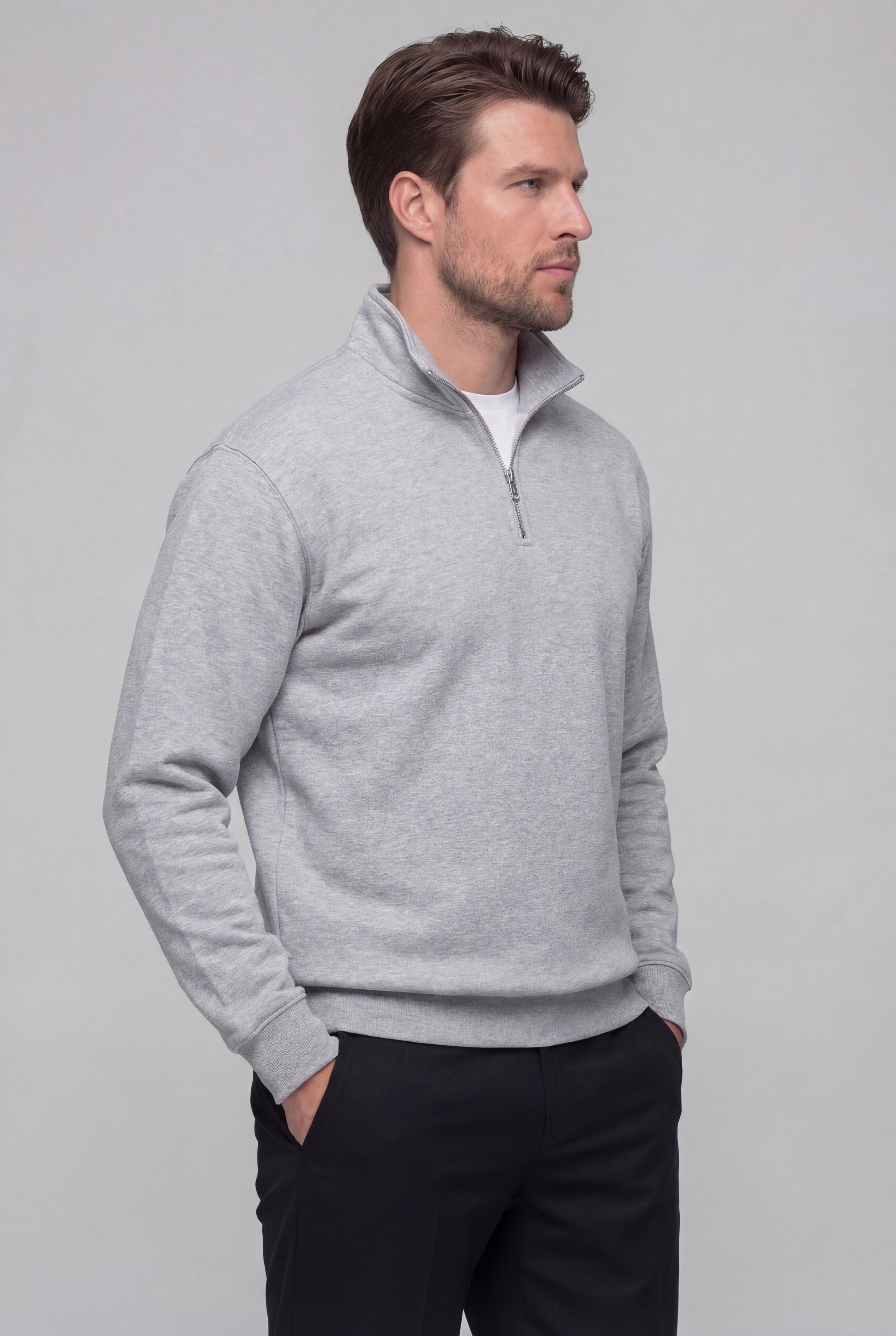 LAVERNO QUARTER ZIP COTTON SWEATER – GRAY
