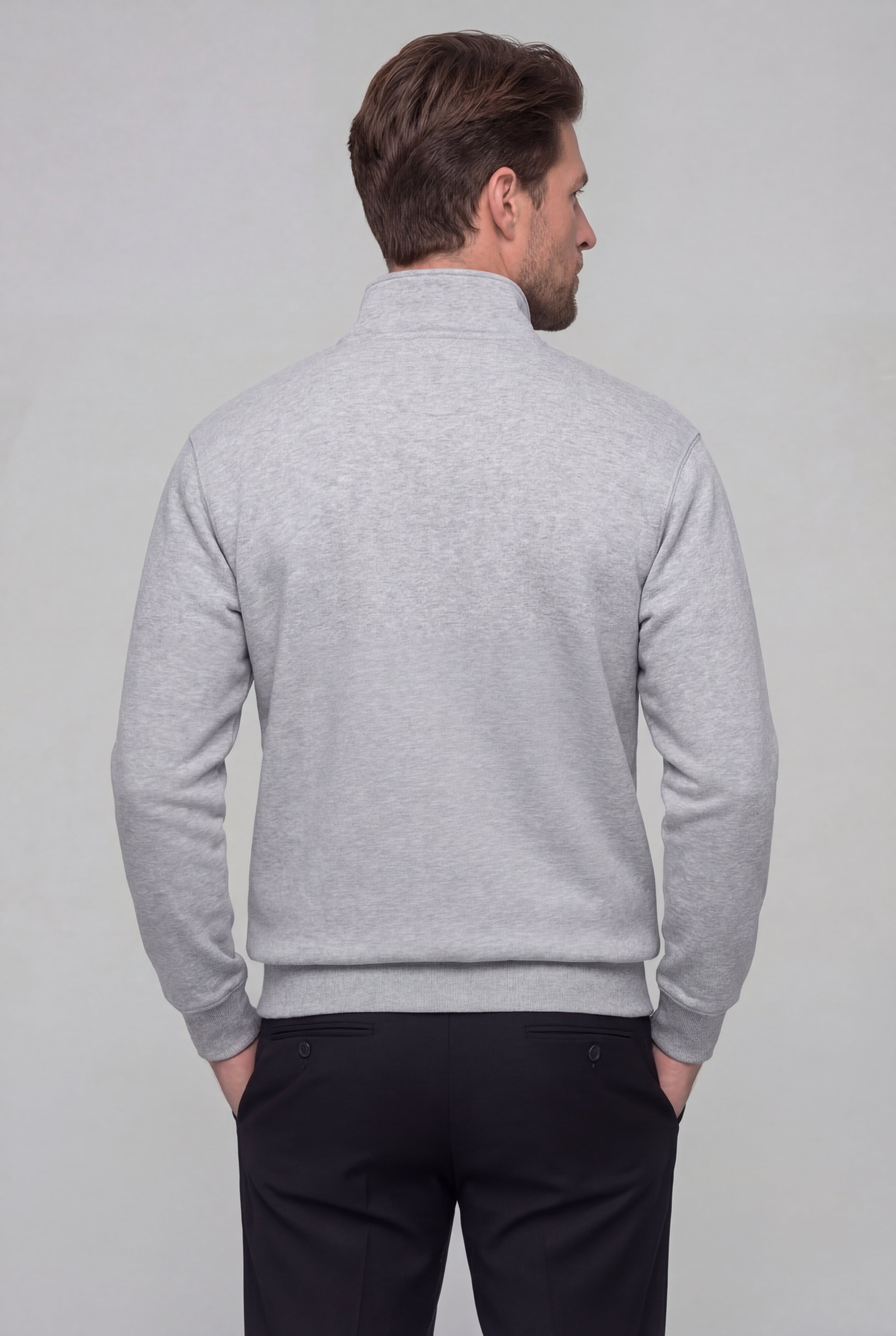 LAVERNO QUARTER ZIP COTTON SWEATER – GRAY