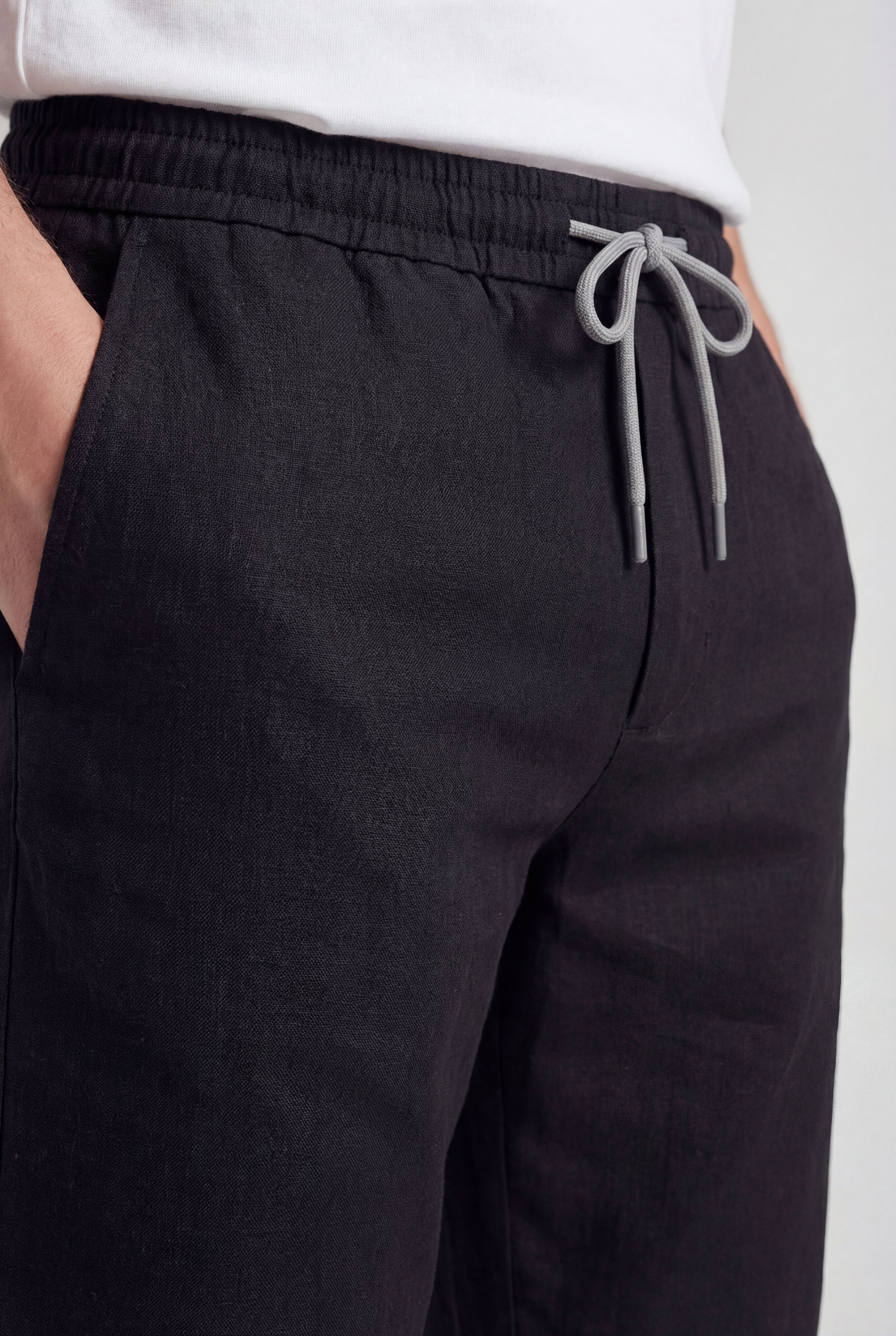 LECAN LINEN DRAWSTRING SHORTS - BLACK